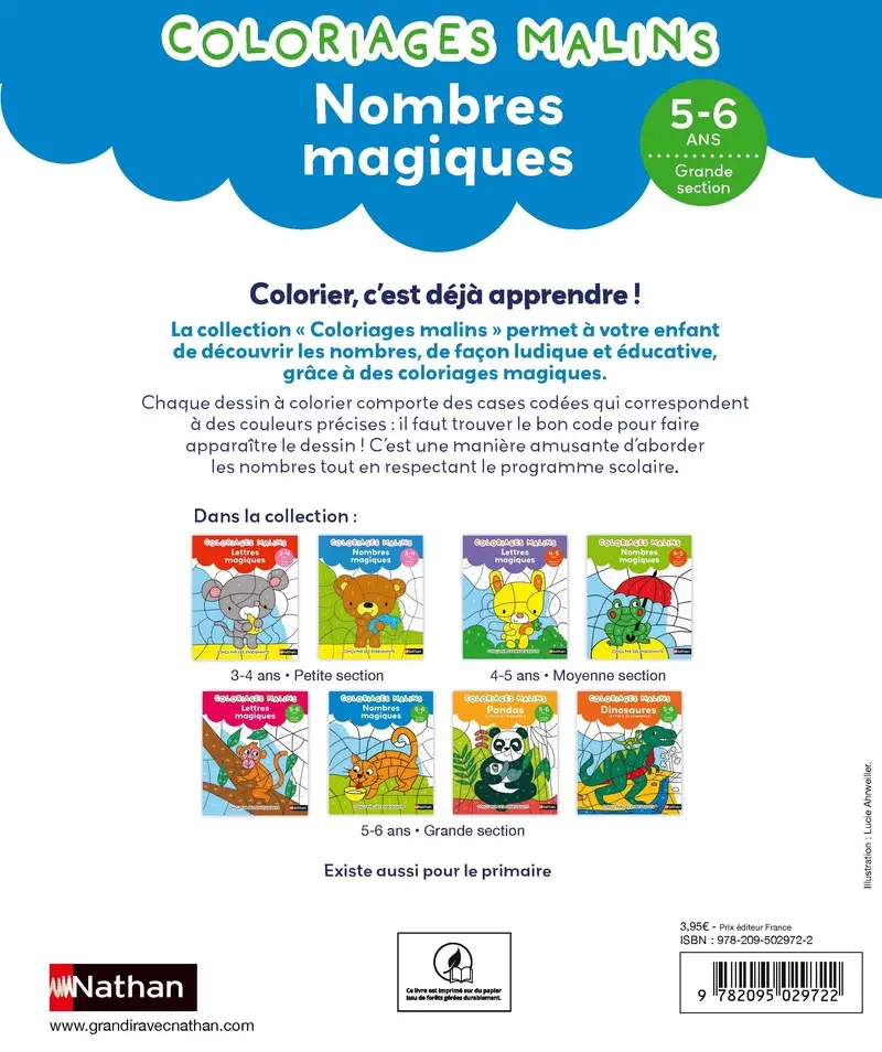 Nombres magiques - Grande section - Coloriages malins - Dès 5/6 ans - Cahier d'activités - 9782095029722 - Couverture verso