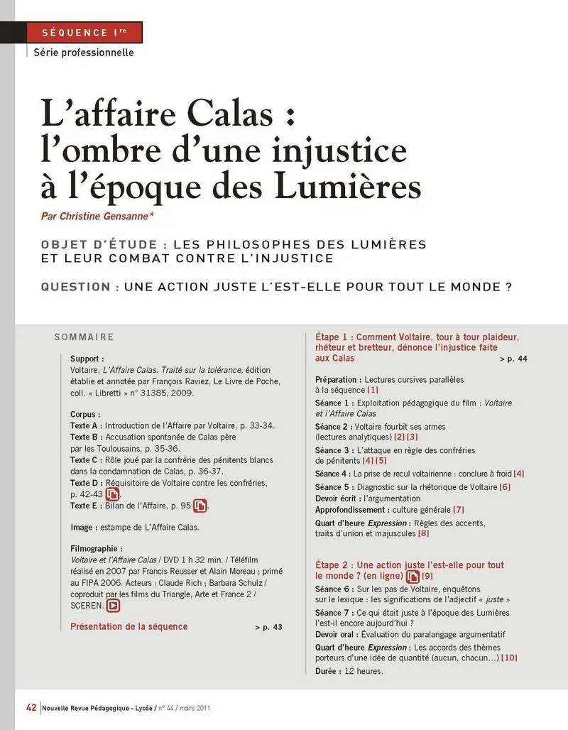 NRP Lycée - Séquence Bac Pro 1re - L'affaire Calas - Mars 2011 (Format PDF) -  - 9782091110370
