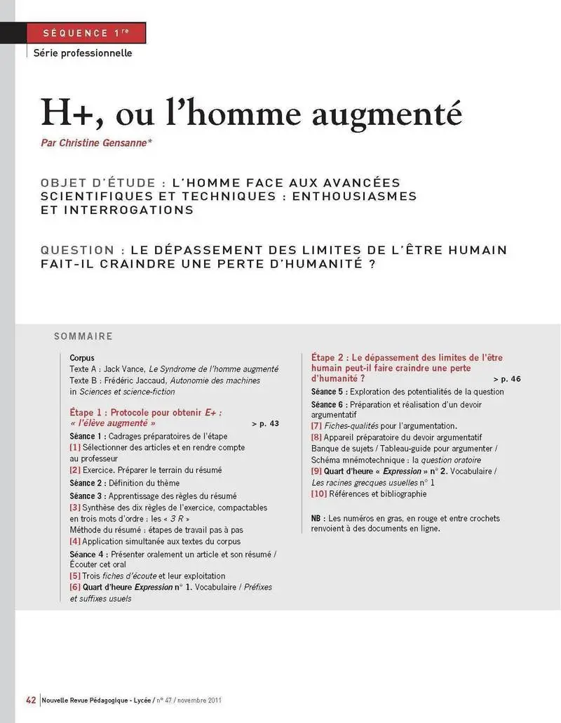 NRP Lycée - Séquence Bac Pro 1re - l?Homme augmenté - Novembre 2011 (Format PDF) -  - 9782091115535