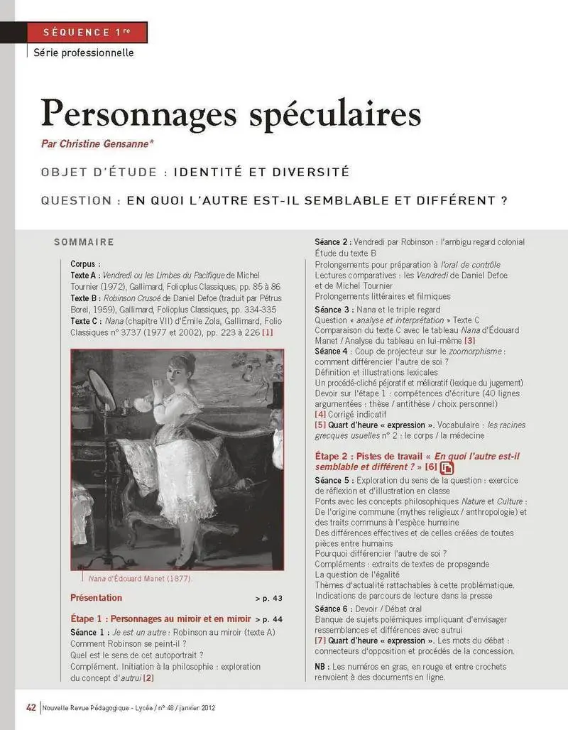 NRP Lycée - Séquence Bac Pro 1re - Les personnages spéculaires - Janvier 2012 (Format PDF) -  - 9782091115542