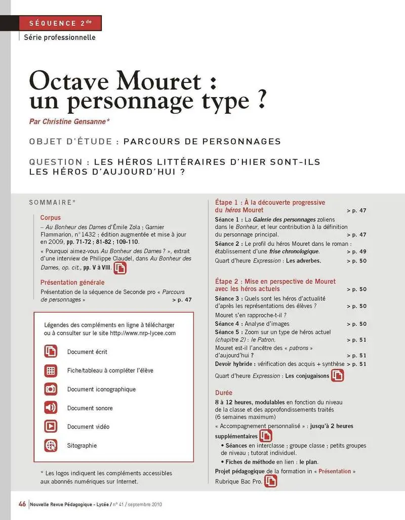 NRP Lycée - Séquence Bac Pro 2de - Octave Mouret : un personnage type? - Septembre 2010 (Format PDF) -  - 9782091110318