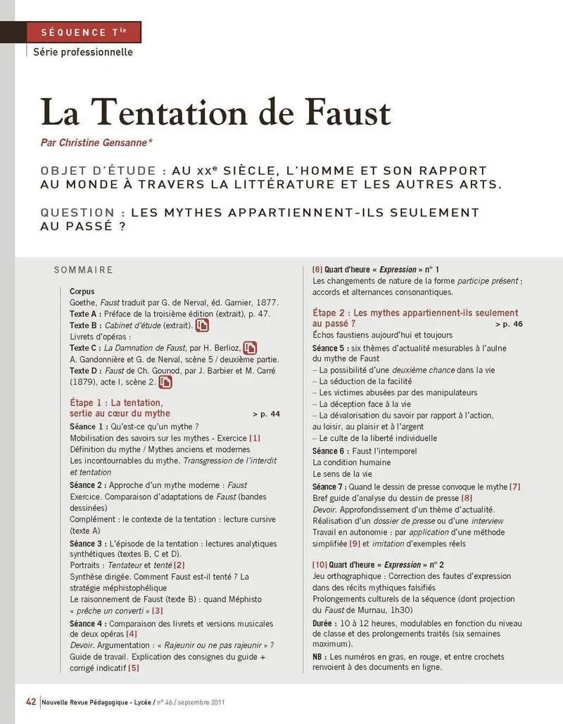 NRP Lycée - Séquence Bac Pro Terminale - La Tentation de Faust - Septembre 2011 (Format PDF) -  - 9782091113456