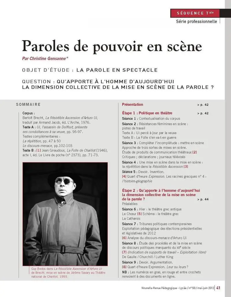 NRP Lycée - Séquence Bac Pro Terminale - Paroles de pouvoir en scène - Mai-Juin 2012 (Format PDF) -  - 9782091115580