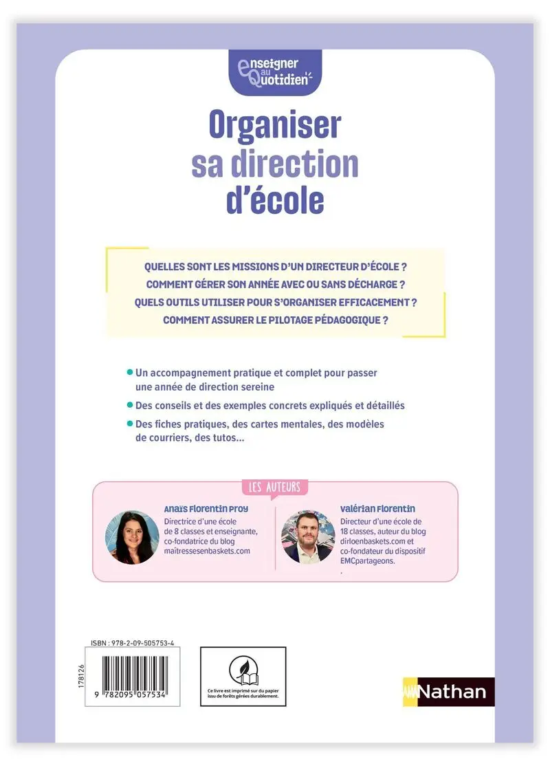 Organiser sa direction d'école - Livre de pédagogie - 9782095057534 - Couverture verso