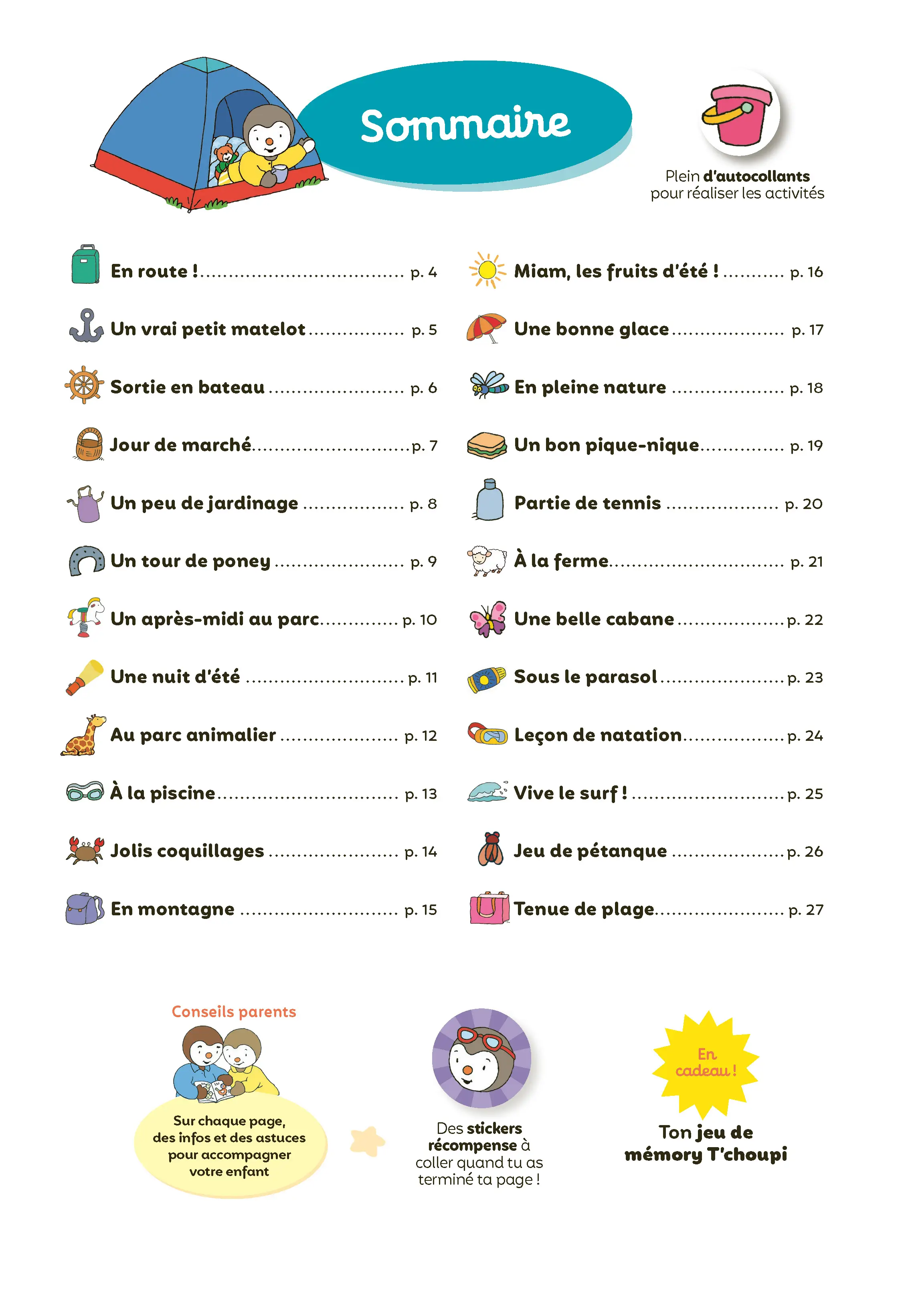 Mon Tchoupi Vacances 2026 - J'entre en Petite Section - Un cahier complet, éducatif et ludique avec des stickers et des autocollants - dès 2-3 ans - Cahier de vacances - 9782095045326 - page intérieure 001