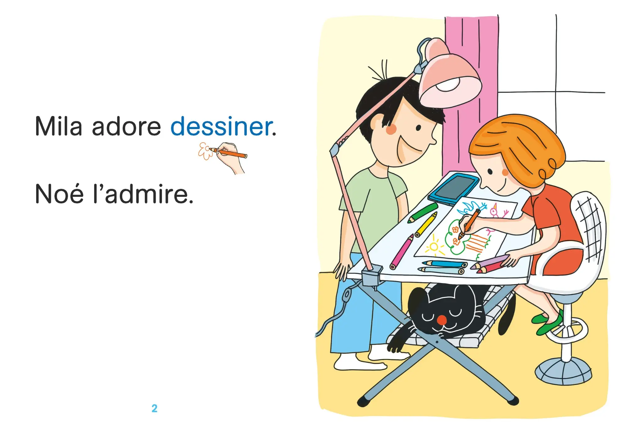 Mila aime dessiner - Regarde je lis avec Mila et Noé - Apprentissage Lecture CP Niveau 1+  - Roman - 9782095046194 - page intérieure 001