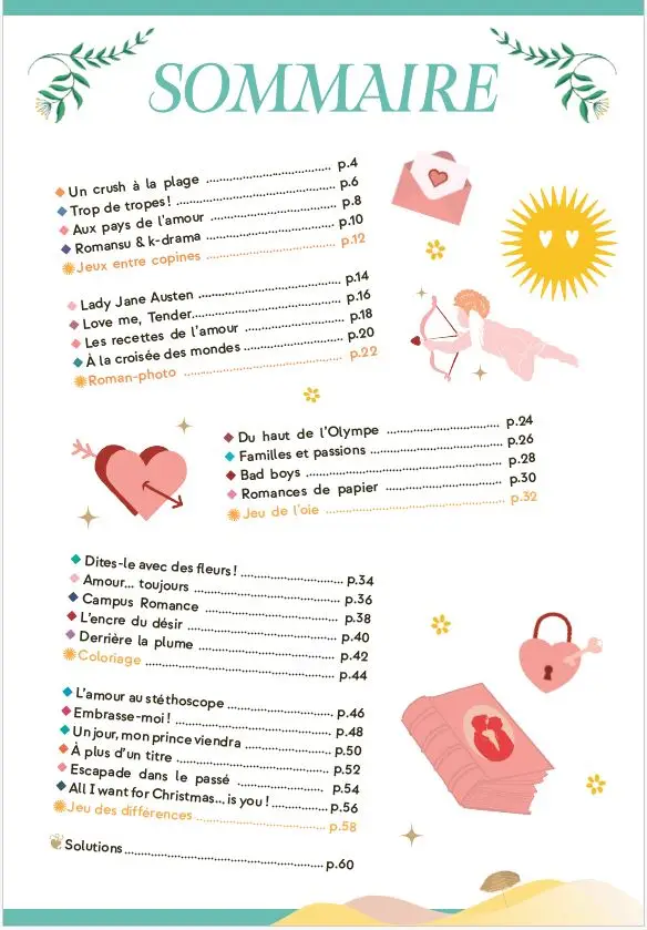 Cahier de vacances adultes 2026 - Spécial Romance - 120 jeux, quiz et activités qui font battre les coeurs pour un été passion ! - Cahier de vacances - 9782095048877 - page intérieure 001