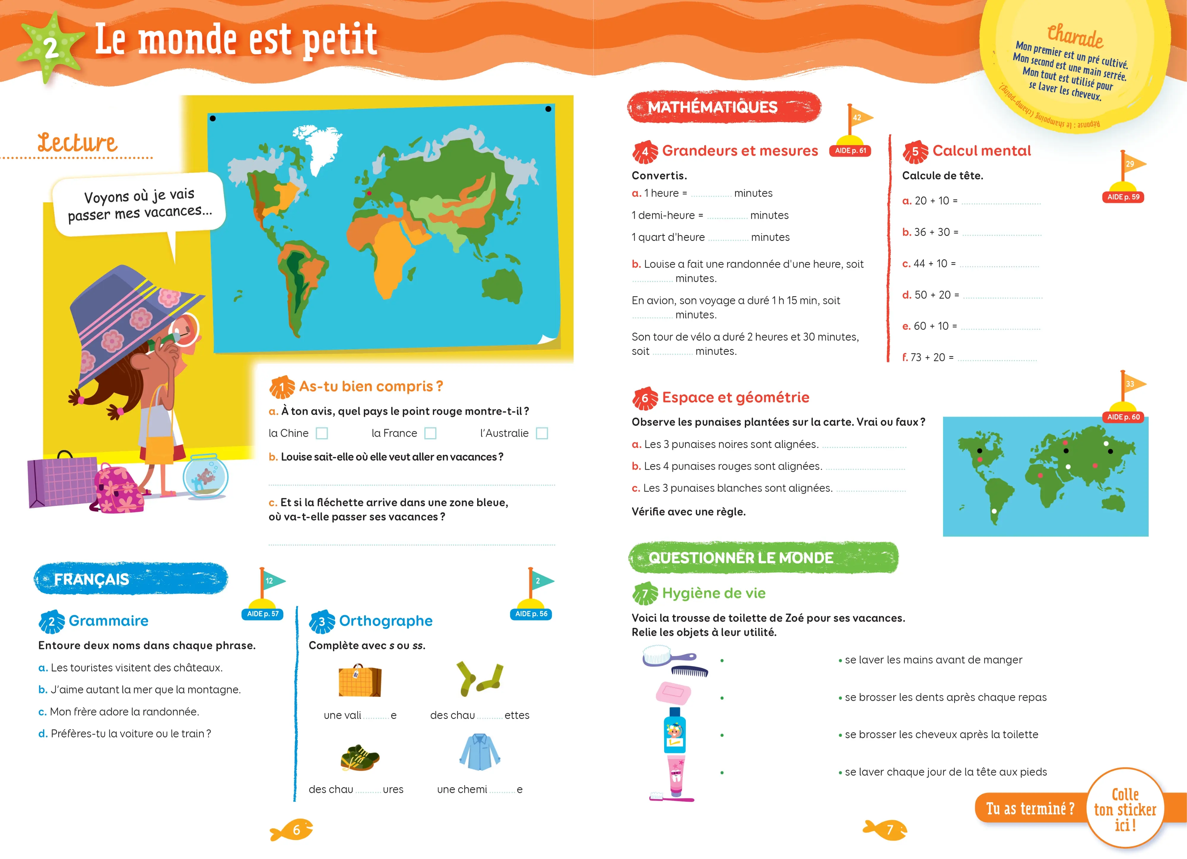 Cahier de vacances 2026 du CE1 vers le CE2 (7-8 ans) - Révisions complètes Toutes les matières / Nouveaux programmes - corrigés détachables - Nathan vacances - Cahier de vacances - 9782095063511 - page intérieure 001