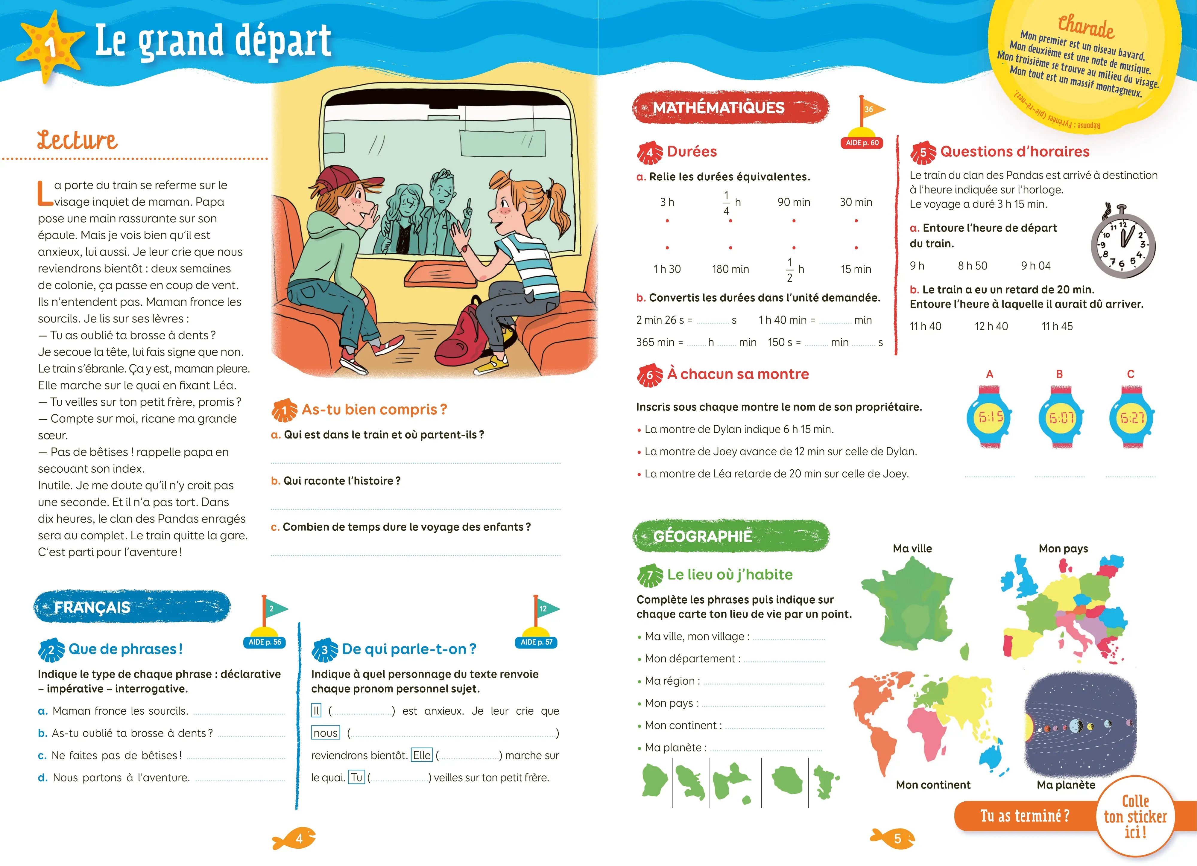 Cahier de vacances 2026 du CM1 vers le CM2 (9-10 ans) - Révisions complètes Toutes les matières / Nouveaux programmes - corrigés détachables - Nathan vacances - Cahier de vacances - 9782095063641 - page intérieure 001