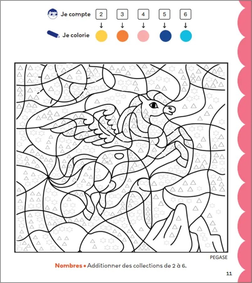 Lettres et nombres GS - Coloriages malins Maternelle Grande section - Animaux fantastiques - Dès 5 ans - Cahier d'activités - 9782095064471 - page intérieure 001
