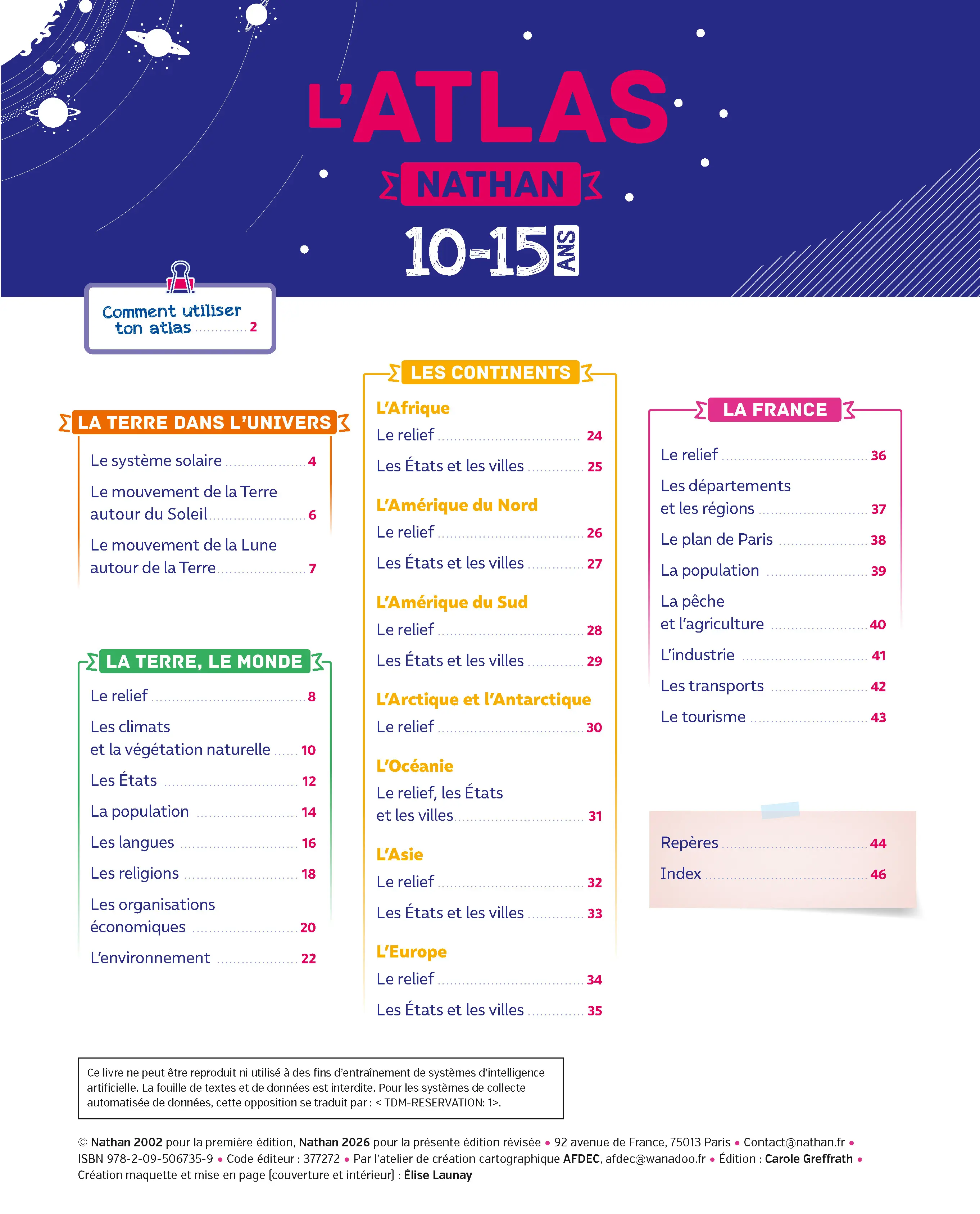 L'Atlas Nathan des 10-15 ans - Édition actualisée 2026-2027 | Atlas géographie collège, cartes du monde, France, Europe | Apprendre à lire une carte -  - 9782095067359 - page intérieure 001
