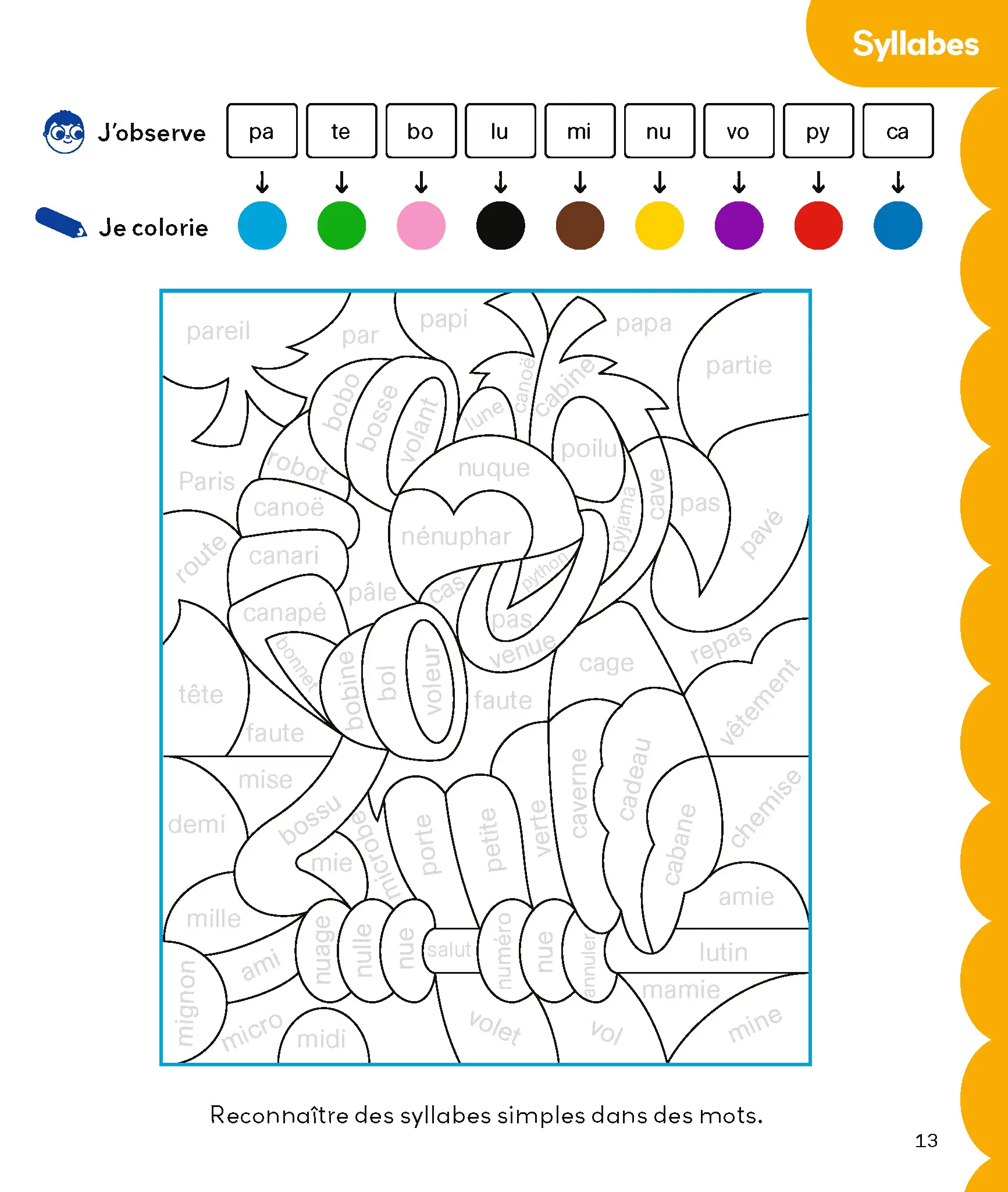 Coloriages magiques Primaire - Pour apprendre les syllabes et les tables d'addition en coloriant - CP  6/7 ans - Cahier d'activités - 9782091930350 - page intérieure 002