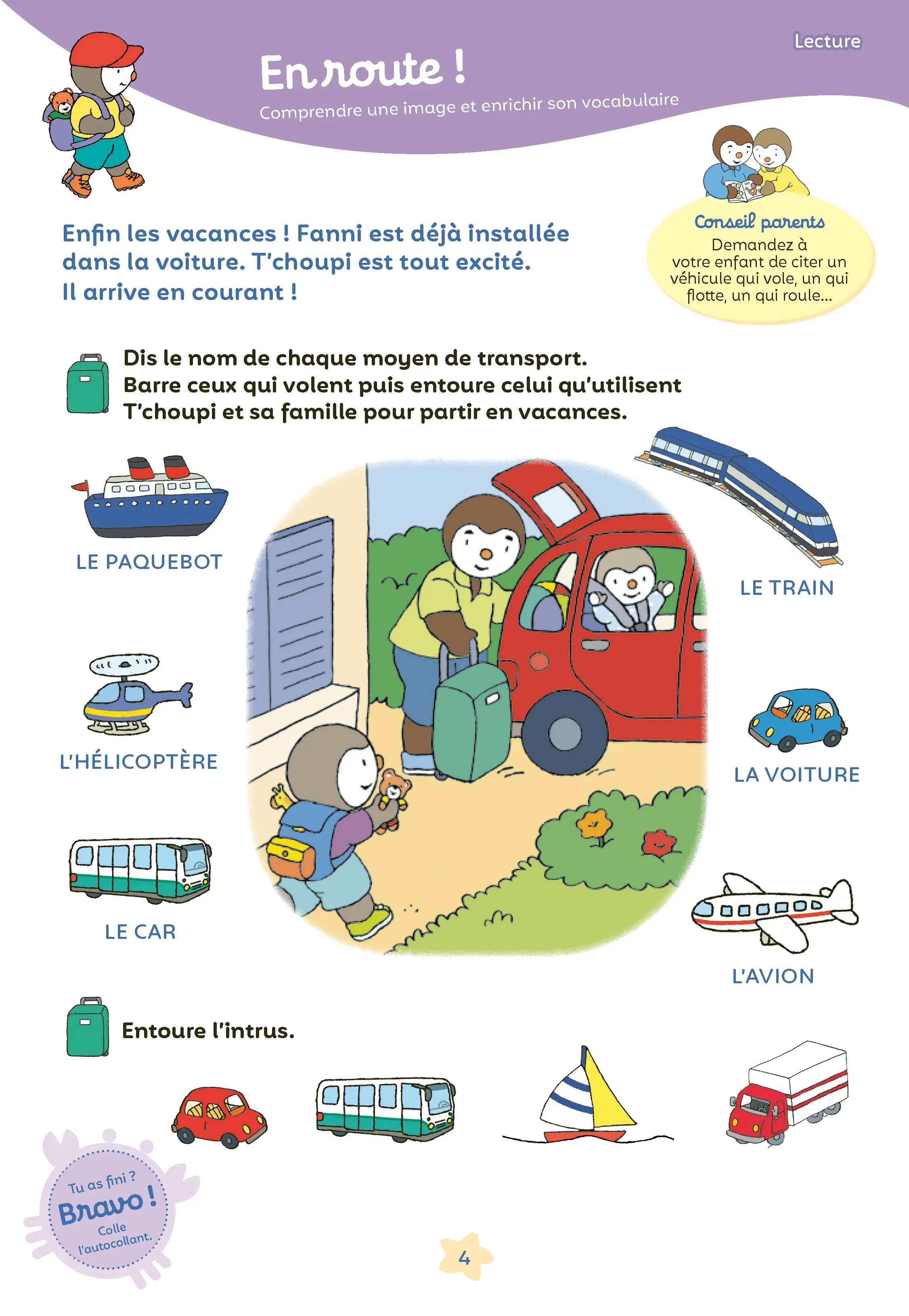 Mon Tchoupi Vacances 2026 - J'entre en Petite Section - Un cahier complet, éducatif et ludique avec des stickers et des autocollants - dès 2-3 ans - Cahier de vacances - 9782095045326 - page intérieure 002