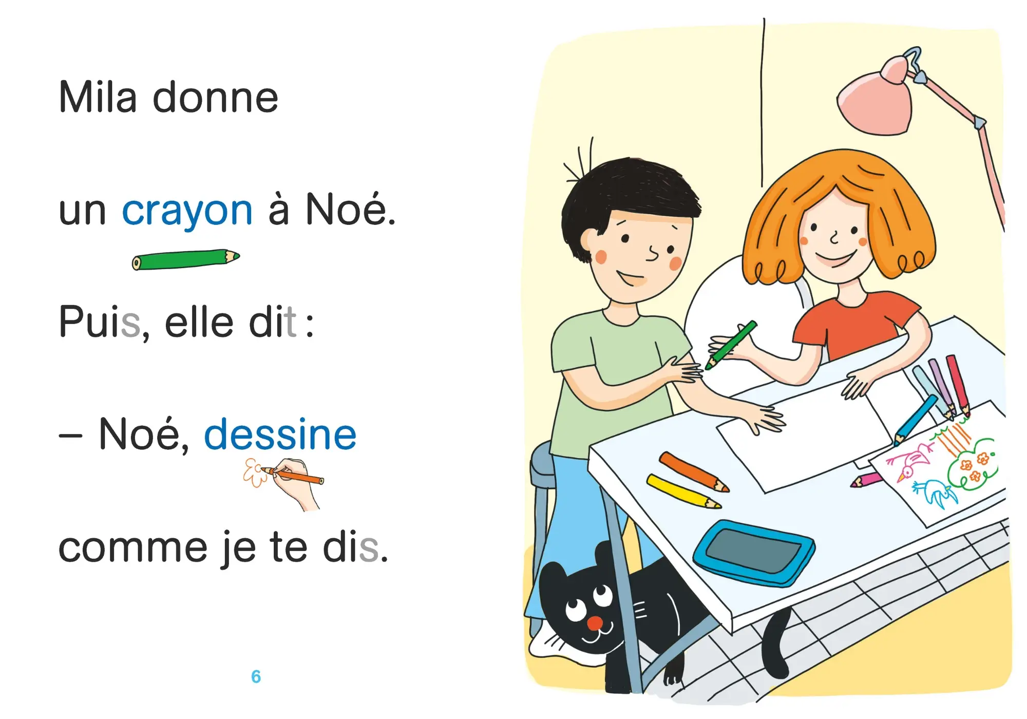 Mila aime dessiner - Regarde je lis avec Mila et Noé - Apprentissage Lecture CP Niveau 1+  - Roman - 9782095046194 - page intérieure 002