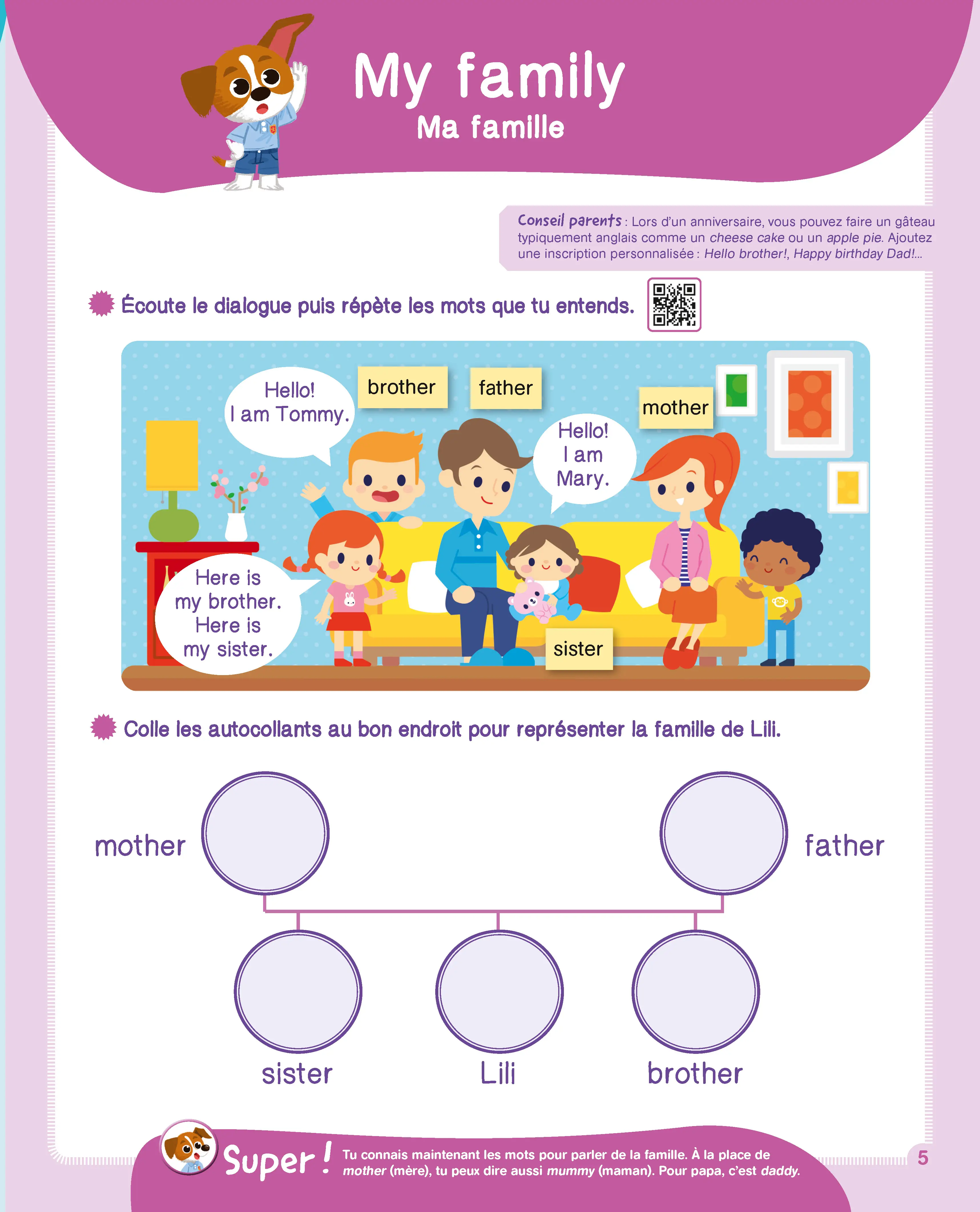 Mon Cahier Maternelle - Mes premiers pas en Anglais 3-6 ans - avec audios et autocollants | Apprentissage ludique pour la maternelle - Cahier d'exercices - 9782095051761 - page intérieure 002