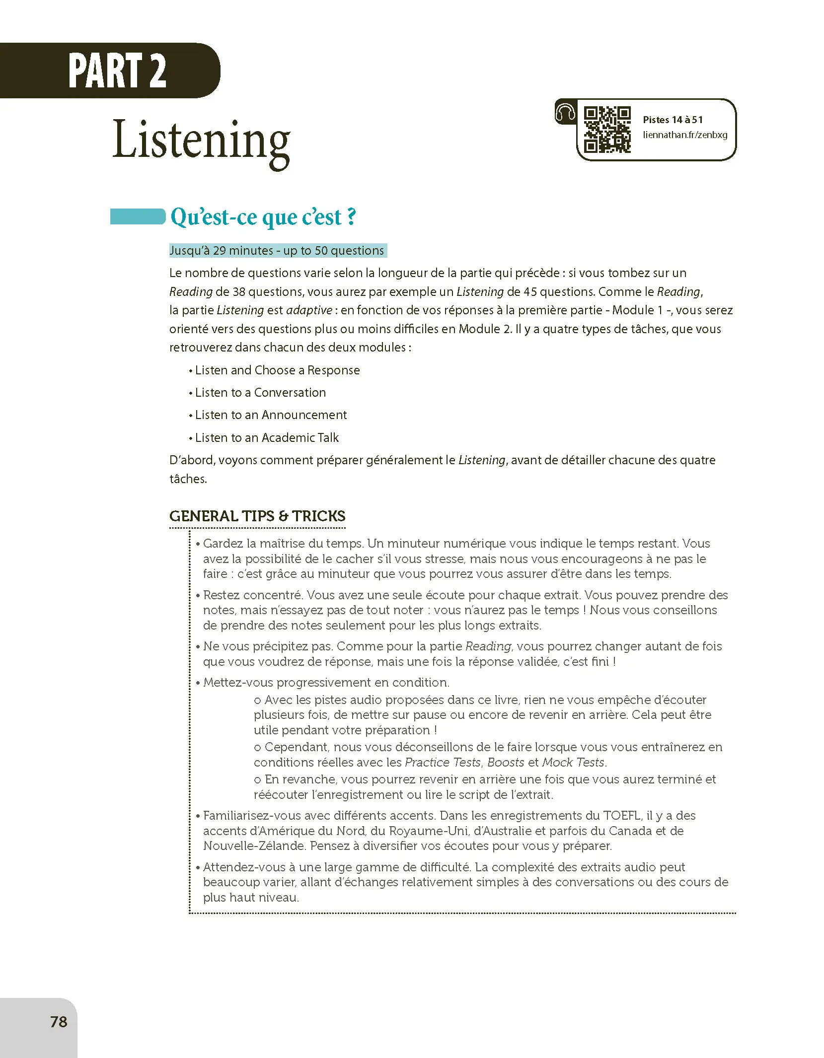 TOEFL IBT® 2026 - L'Intégrale Pour Tous - Préparation Complète Test Officiel - 2 Tests Blancs Corrigés + 3 Tests Fractionnés + Vocabulaire + Audio - Livre - 9782095062019 - page intérieure 002