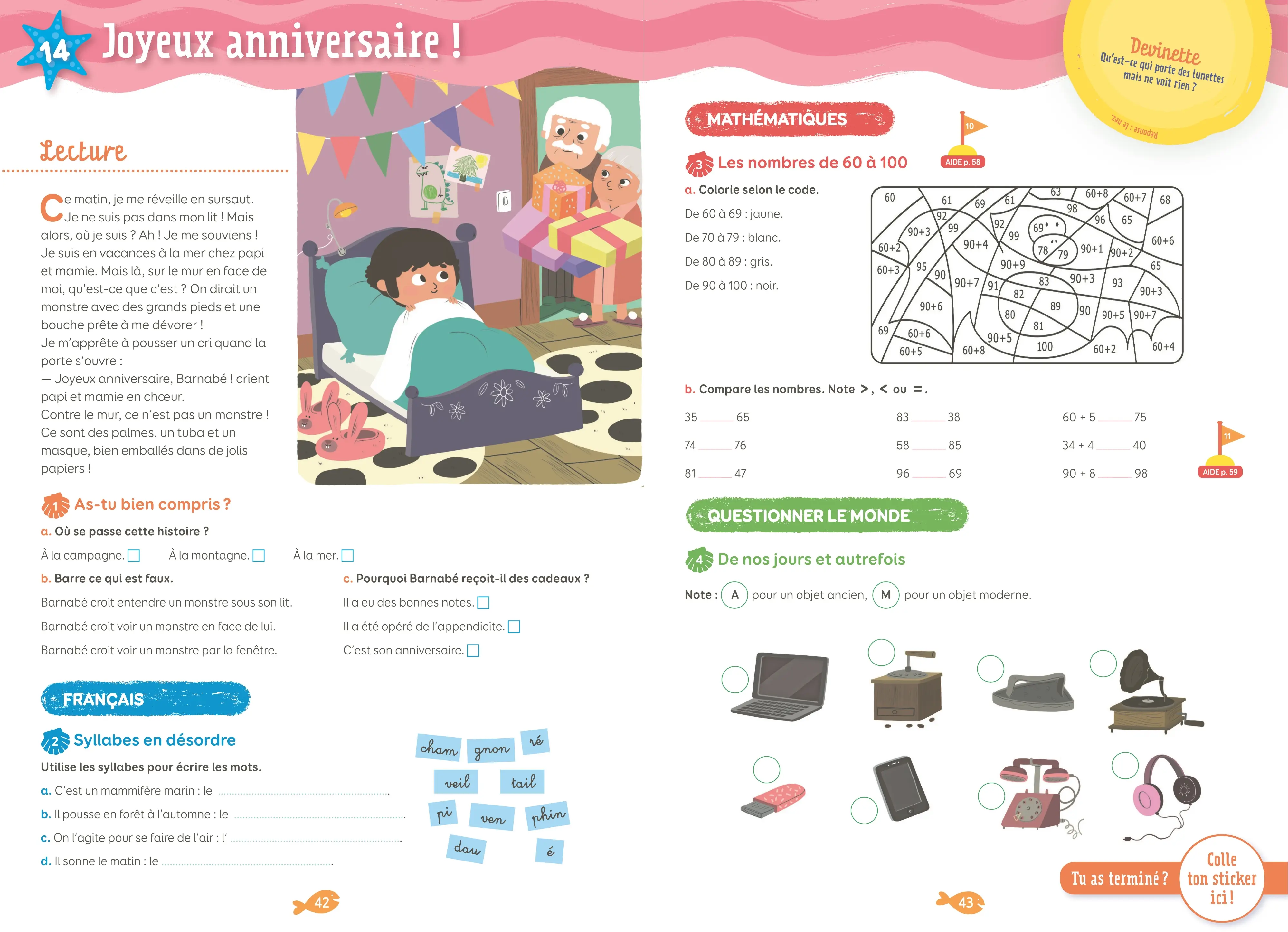 Cahier de vacances 2026 du CP vers le CE1 (6-7 ans) - Révisions complètes : Français, Maths, Anglais / Nouveaux programmes - corrigés détachables - Nathan Vacances - Cahier de vacances - 9782095063504 - page intérieure 002