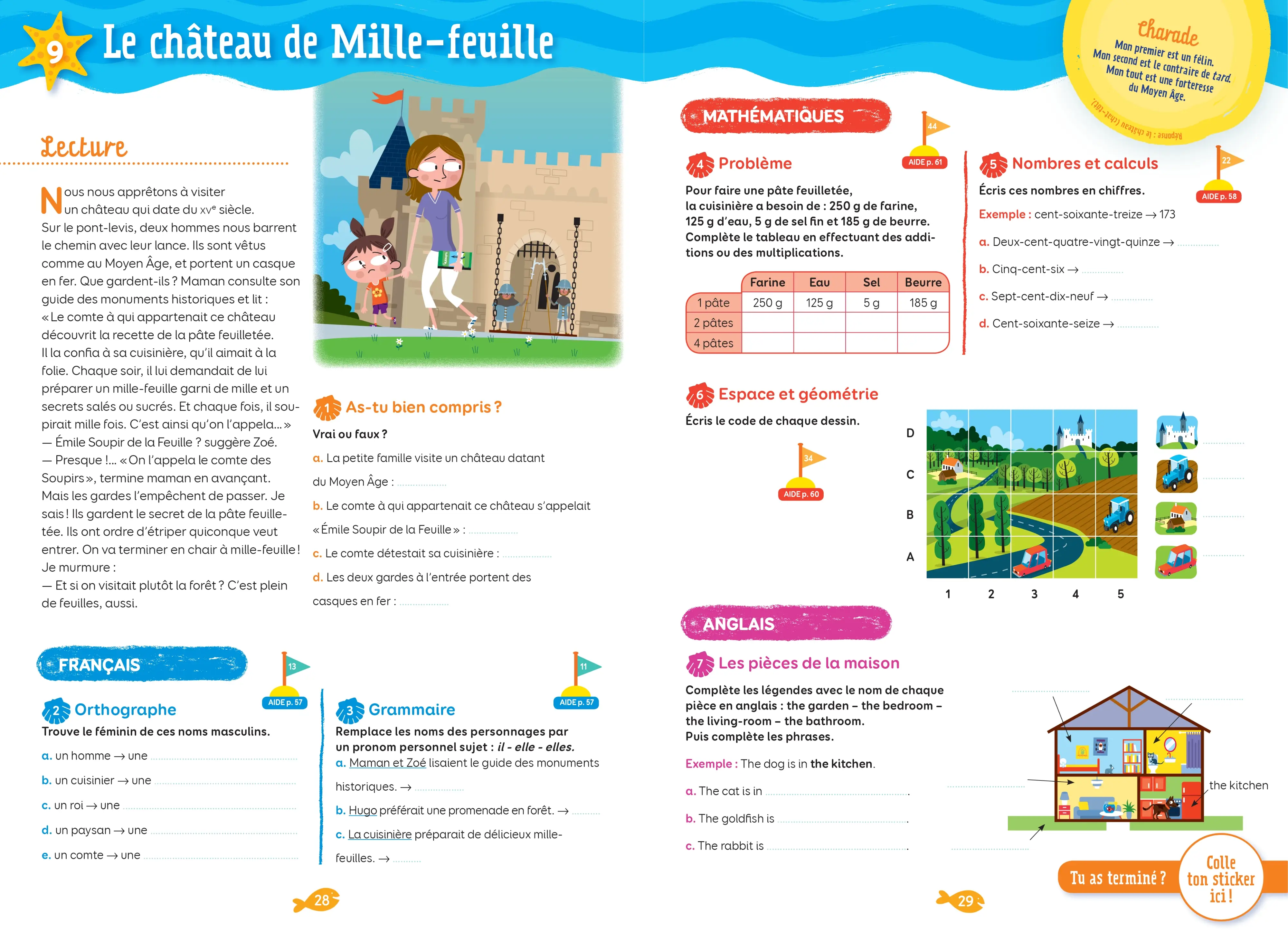 Cahier de vacances 2026 du CE1 vers le CE2 (7-8 ans) - Révisions complètes Toutes les matières / Nouveaux programmes - corrigés détachables - Nathan vacances - Cahier de vacances - 9782095063511 - page intérieure 002