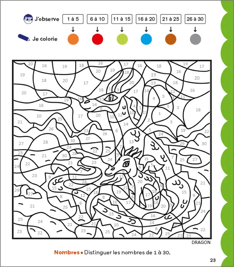 Lettres et nombres GS - Coloriages malins Maternelle Grande section - Animaux fantastiques - Dès 5 ans - Cahier d'activités - 9782095064471 - page intérieure 002