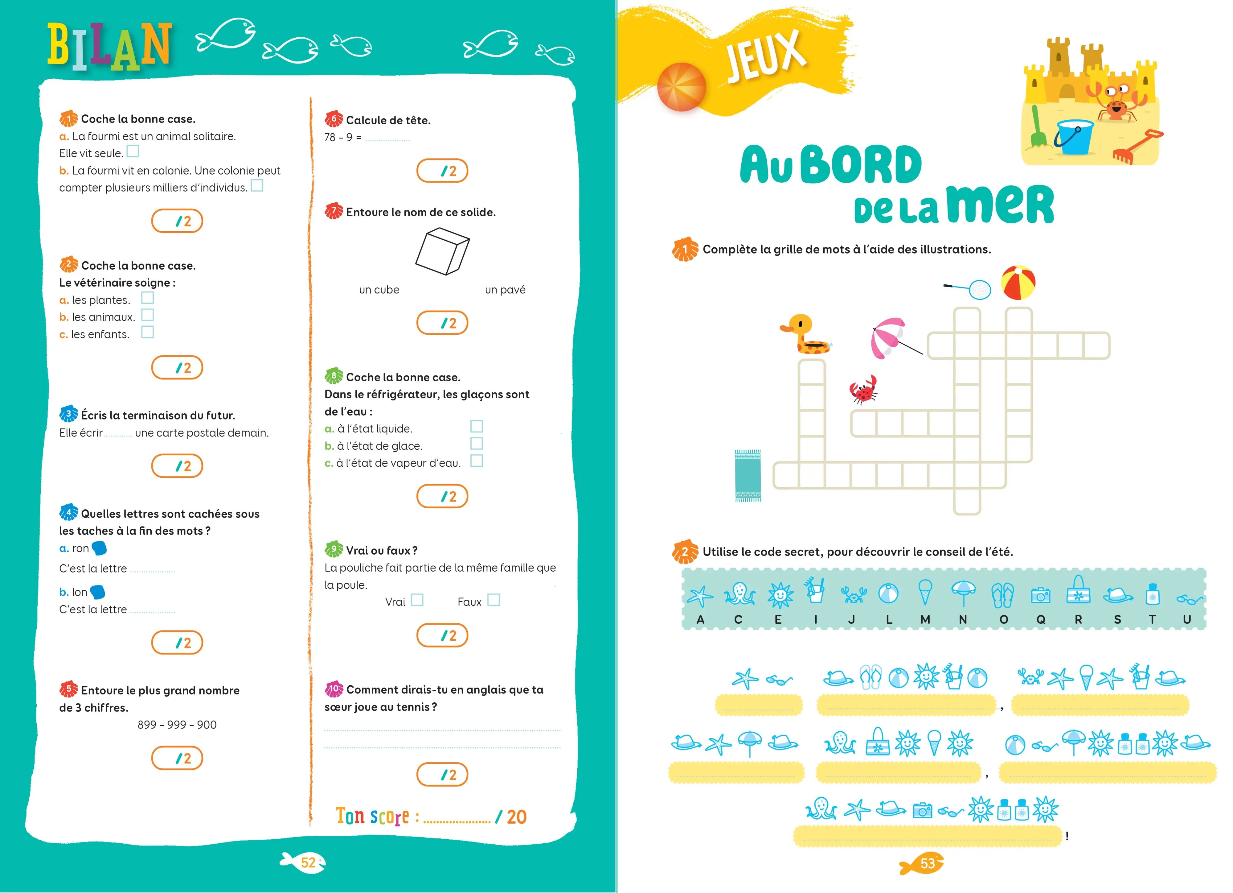 Cahier de vacances 2026 du CE1 vers le CE2 (7-8 ans) - Révisions complètes Toutes les matières / Nouveaux programmes - corrigés détachables - Nathan vacances - Cahier de vacances - 9782095063511 - page intérieure 003