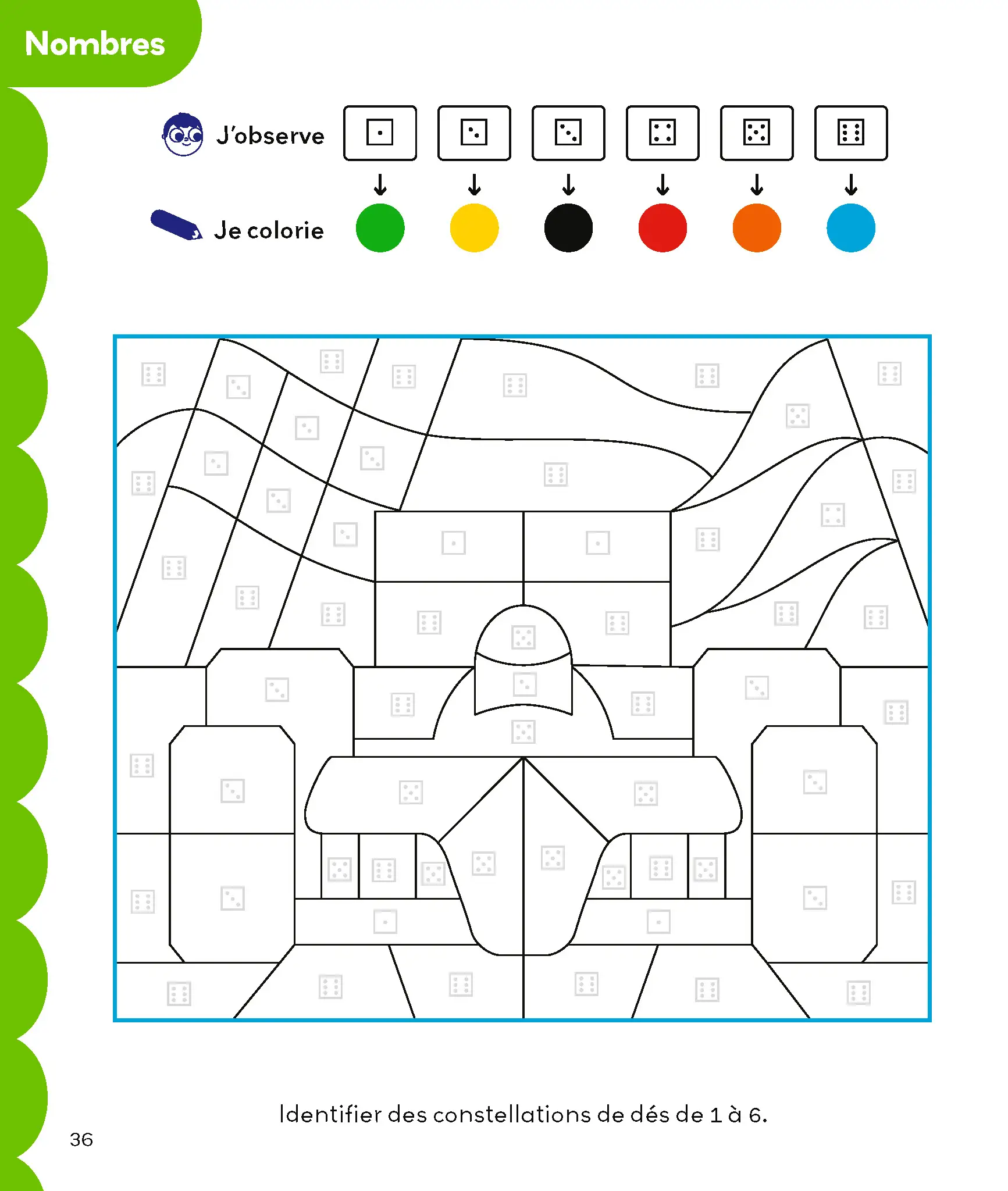 Coloriages magiques Maternelle - Pour s'entraîner à reconnaître les lettres et les nombres en coloriant - Grande Section de maternelle 5/6 ans - Cahier d'activités - 9782091930343 - page intérieure 004
