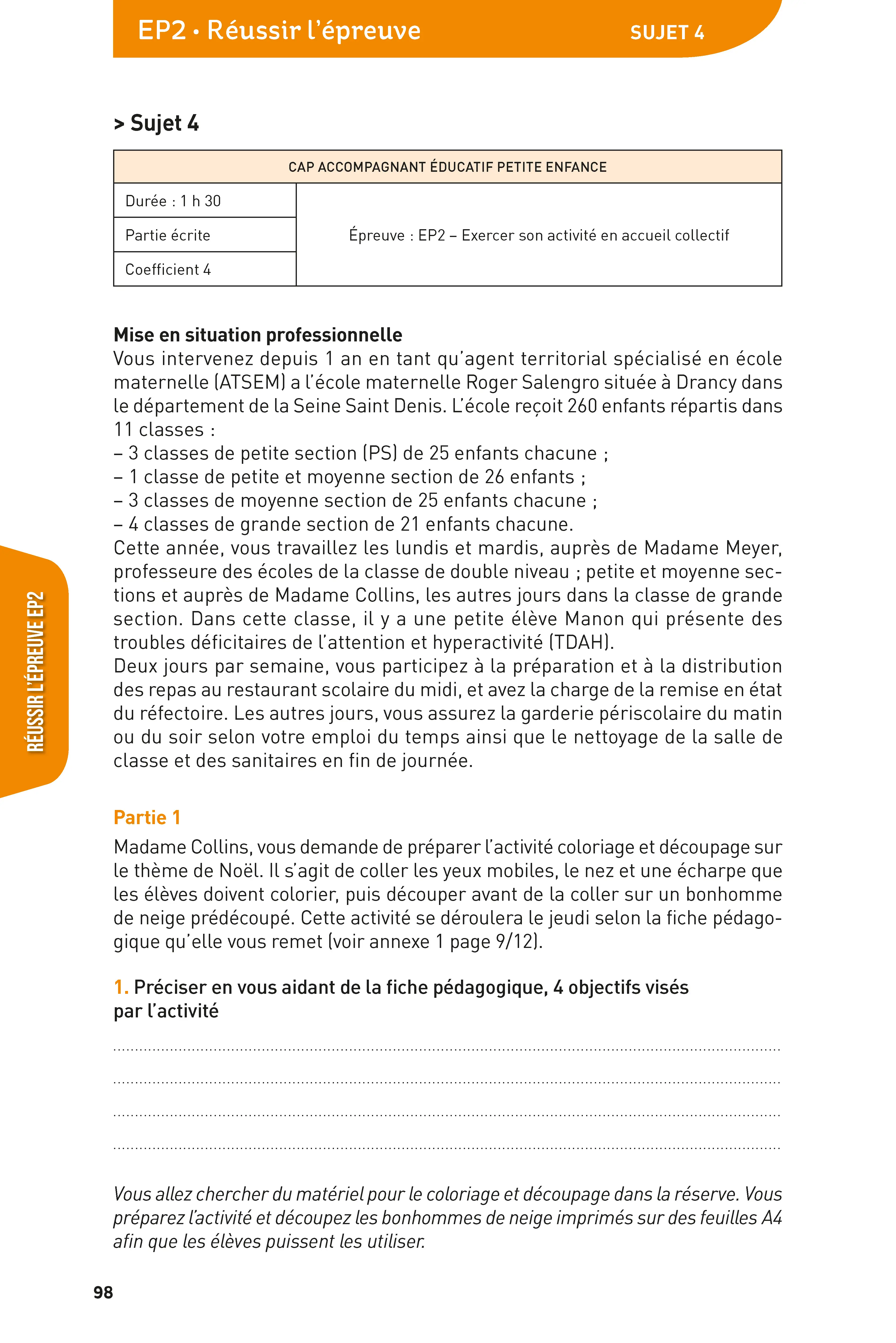 Réussir le CAP AEPE 2027-2028 - Annales Corrigées | Sujets officiels corrigés, préparation oral et écrit, EP1 EP2 EP3 - Annales - 9782095072186 - page intérieure 004