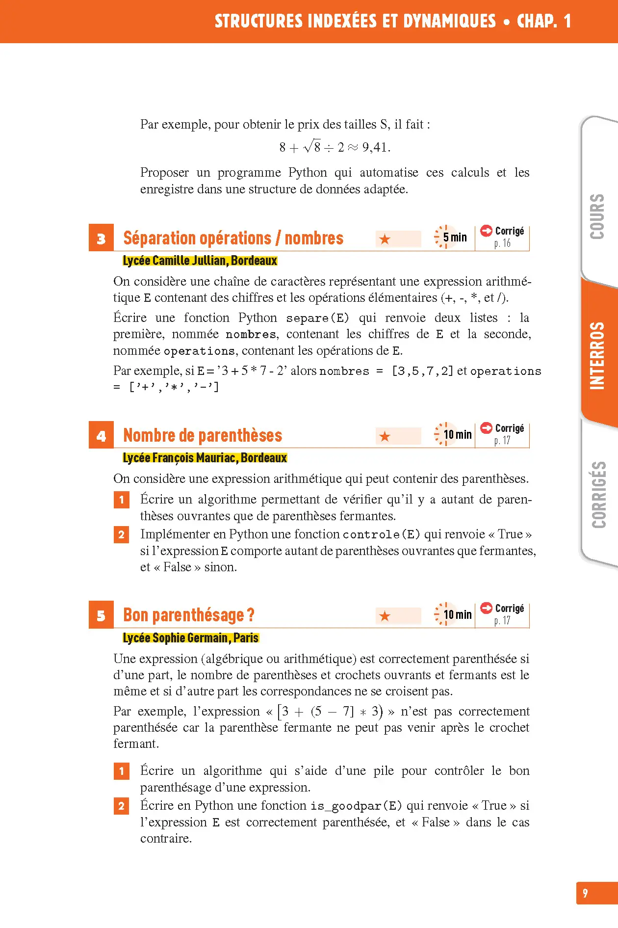 NSI (Numérique et Sciences Informatiques) Terminale - Interros des lycées Tle - Les vrais exos du BAC - + de 100 exercices avec corrigés détaillés - BAC 2027 - Cahier d'exercices - 9782095050184 - page intérieure 006