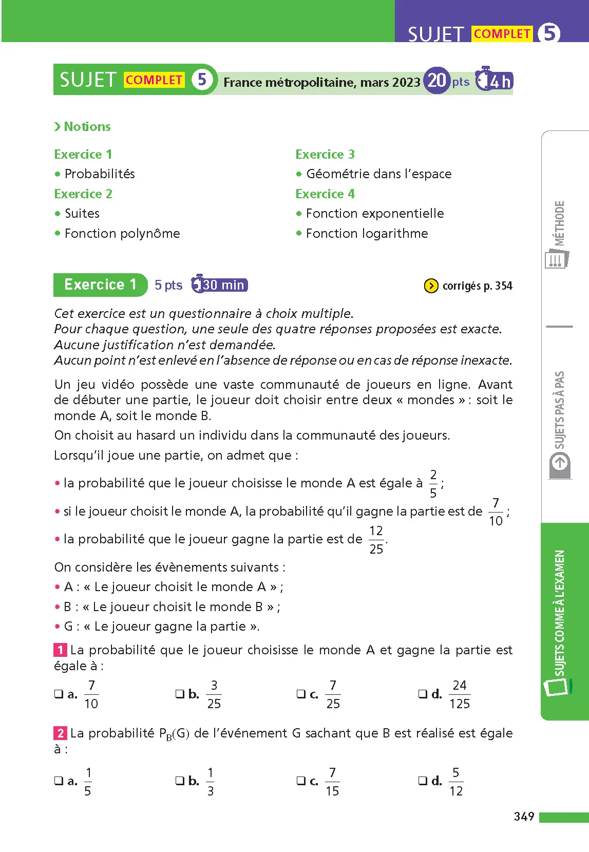 Annales ABC du BAC 2026 - Maths Tle - Sujets et corrigés - Enseignement de spécialité Terminale - Epreuve finale - Corrigé - Livre parascolaire - 9782095050283 - page intérieure 006