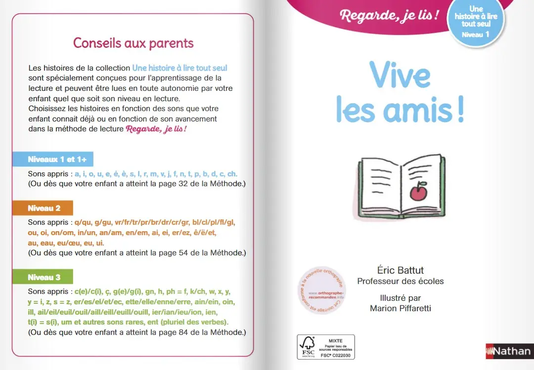 Regarde, je lis avec Noé et Mila -  lecture CP -  Niveau 1 - Vive les amis ! - Roman - 9782091932682 - page-interieure 01