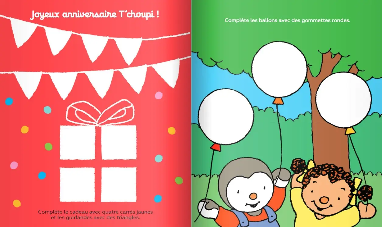 Mes gommettes T'choupi - Les formes - Plus de 100 gommettes repositionnables- Dès 2 ans - Cahier d'activités - 9782092574744 - page-interieure 01