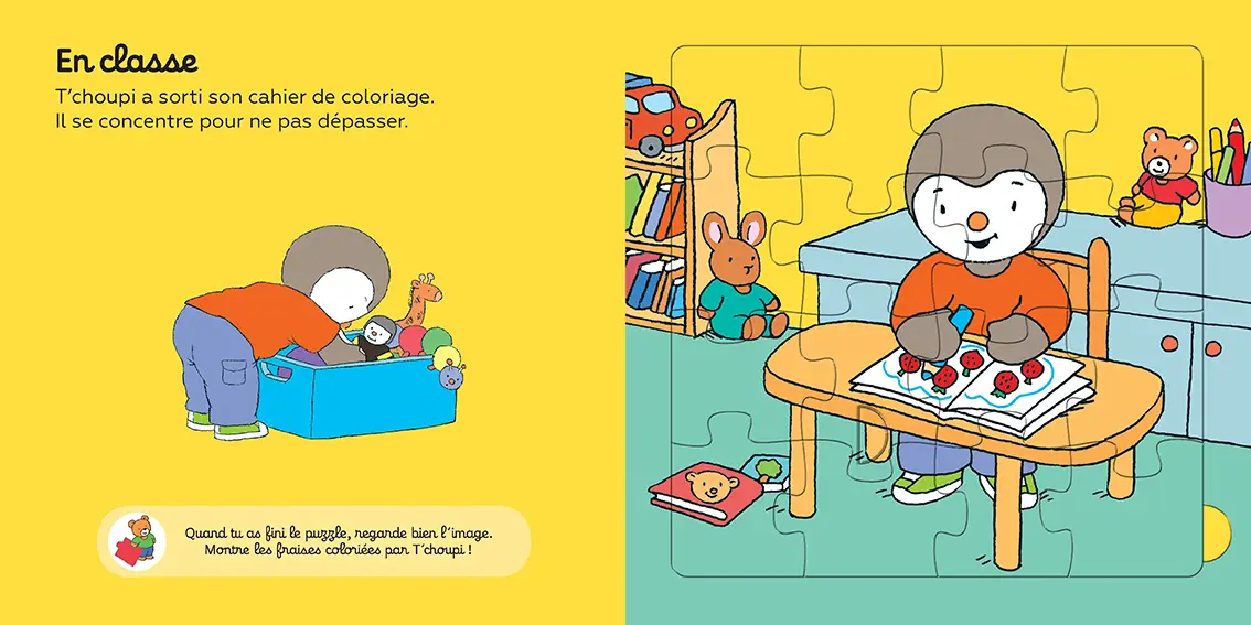 T'choupi, mon livre Puzzle de l'école - Dès 2 ans - Livre d'éveil - 9782092590348 - page-interieure 01