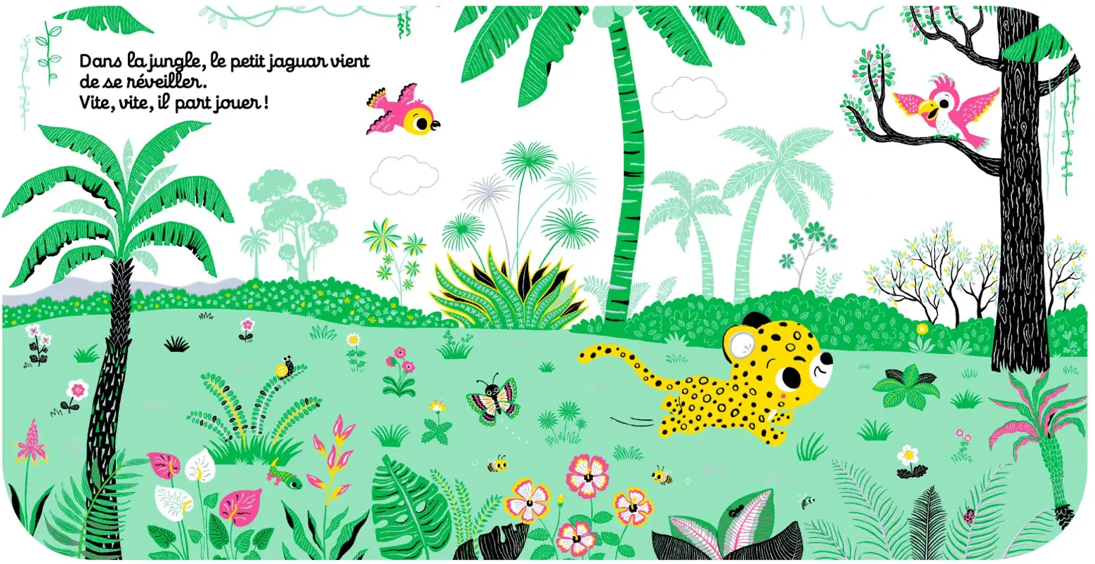 Regarde dans la jungle - Livre d'éveil à toucher pour les bébés, dès 6 mois - Livre d'éveil - 9782092592069 - page intérieure 01