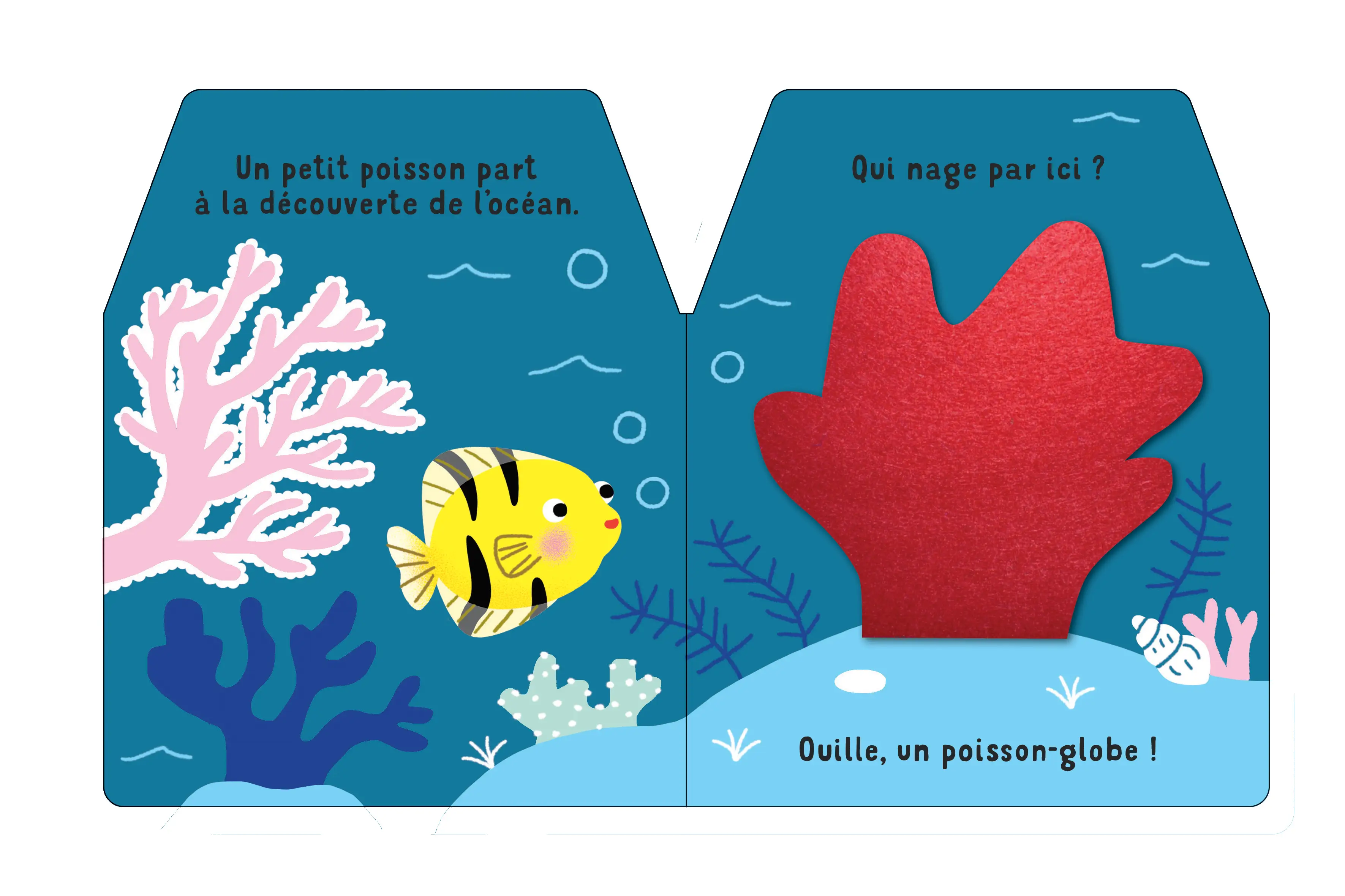 Cache cache petit poisson - Livre à toucher - Dès 6 mois - Livre d'éveil - 9782092592090 - page intérieure 01