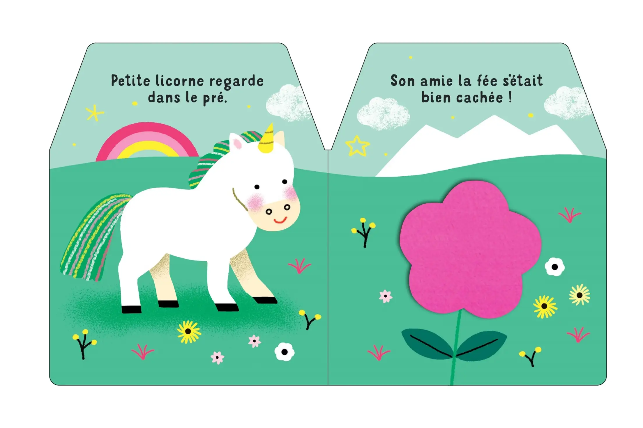 Cache-cache petite licorne - Livre matière - éveil -  Dès 6 mois - Livre d'éveil - 9782092592144 - page intérieure 01