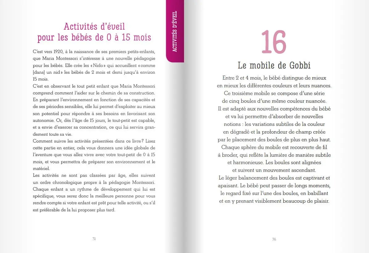 Le guide d'activités Montessori de 0 à 6 ans - 200 activités faciles à réaliser à la maison + les grands principes de la pédagogie Montessori expliqués - Livre - 9782092788363 - page intérieure 01