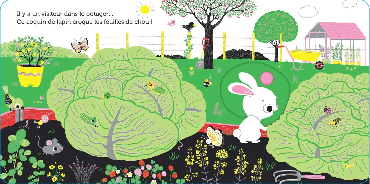 Promenade au potager -  livre d'éveil animé, pour les bébés dès 6 mois - Livre d'éveil - 9782092791561 - page-interieure 01