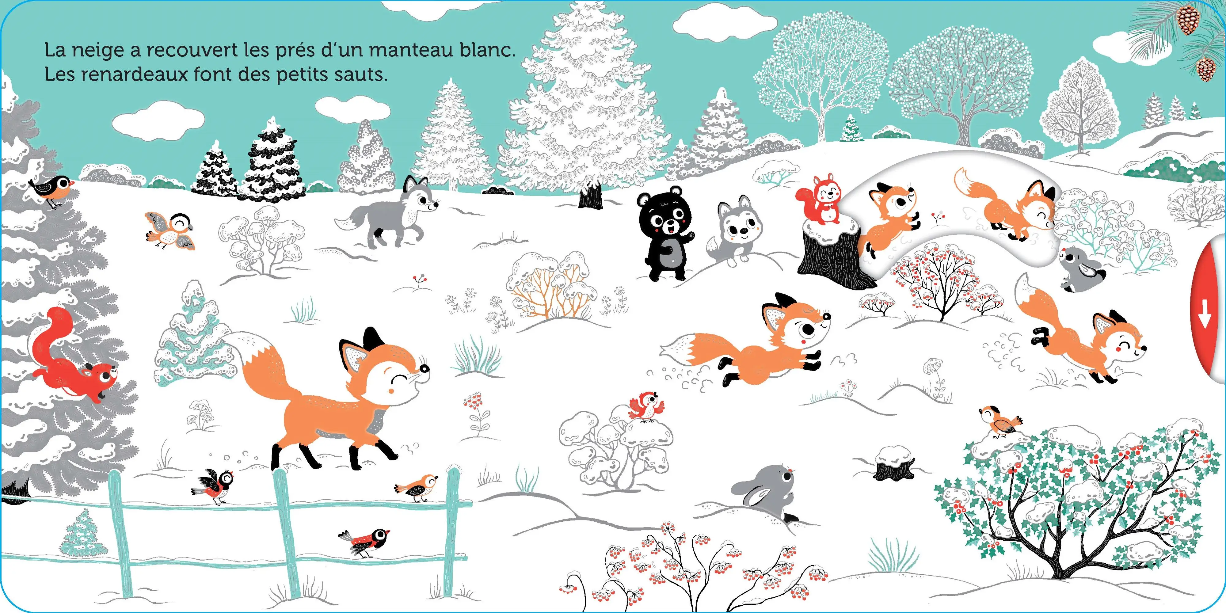 Promenade dans la neige -  livre d'éveil animé, pour les bébés dès 6 mois - Livre d'éveil - 9782095013288 - page-intérieure 01