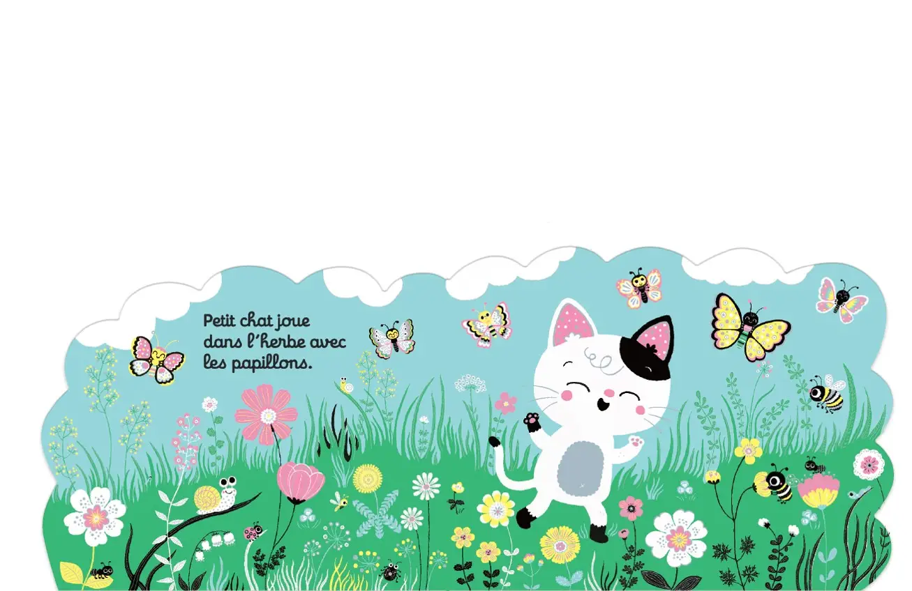 Petit Chat s'amuse - Livre d'éveil tout carton découpé en paysages - pour les bébés dès 6 mois - Livre d'éveil - 9782095013912 - page-interieure 01
