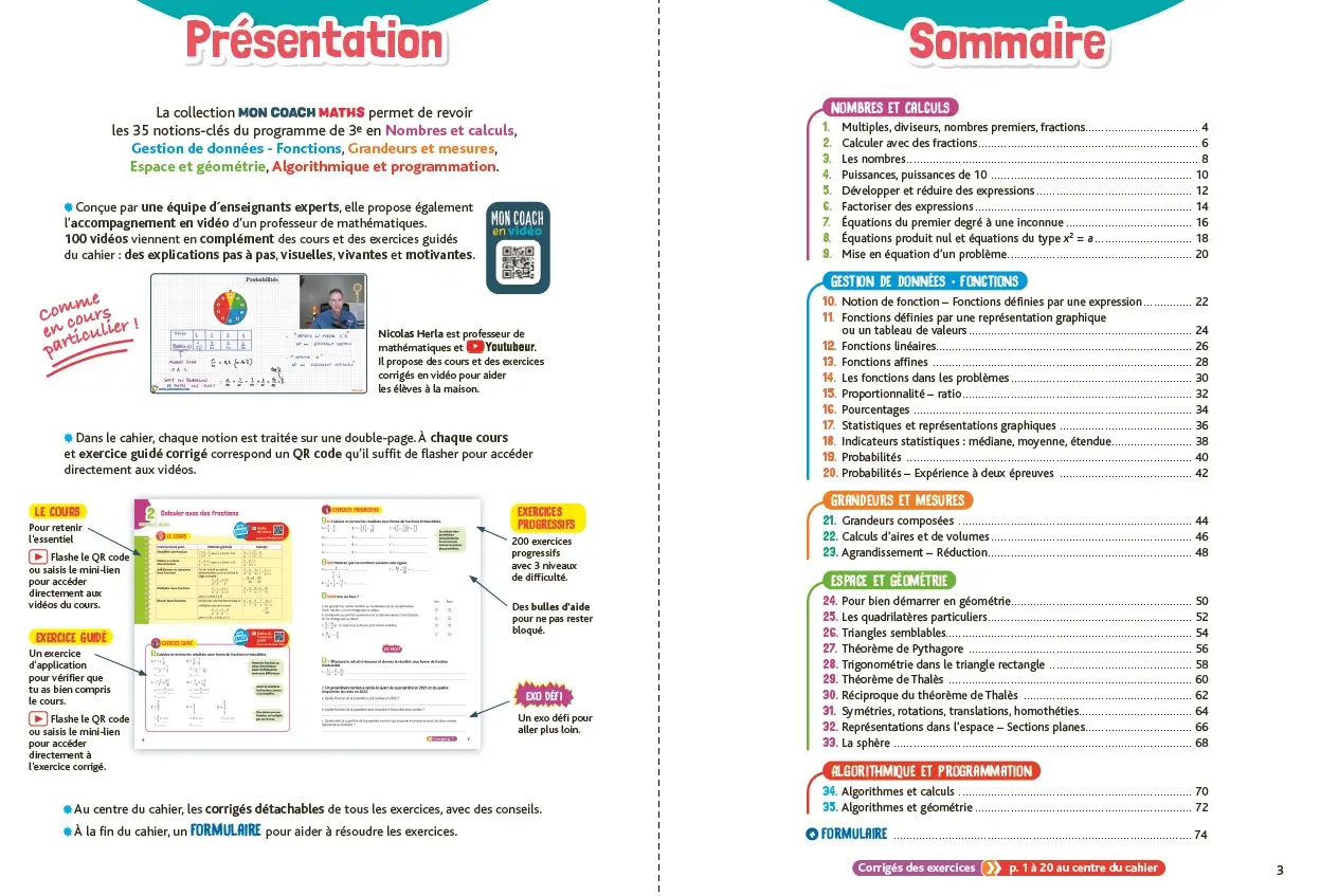Mon coach Maths 3e avec Nicolas Herla - Livre de cours, méthode et exercices - 9782095022198 - page-interieure 01
