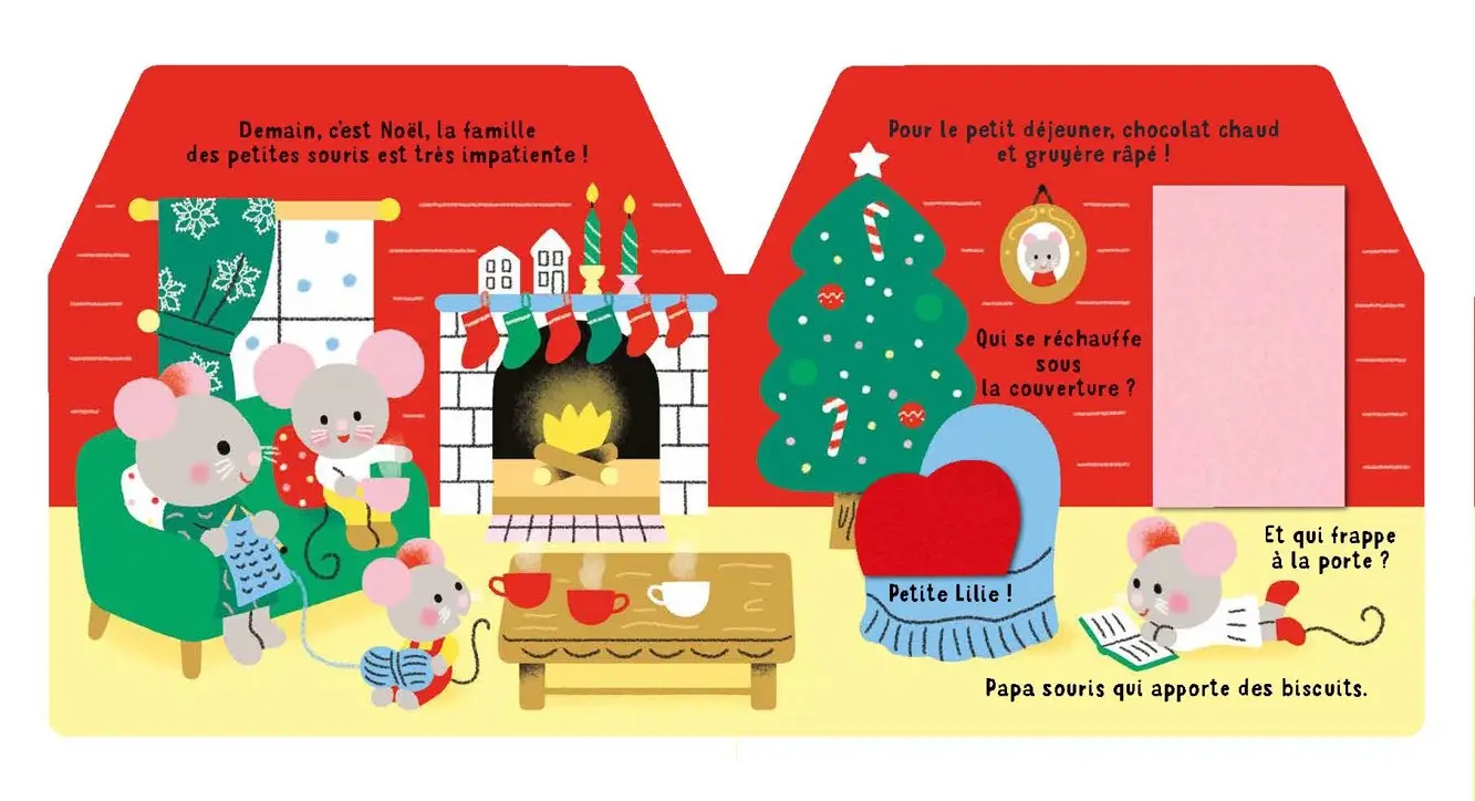 Les Petites Souris préparent Noël - Cache-Cache, Livre d'éveil pour les bébés à partir de 6 mois - Livre d'éveil - 9782095026660 - page-interieure 01
