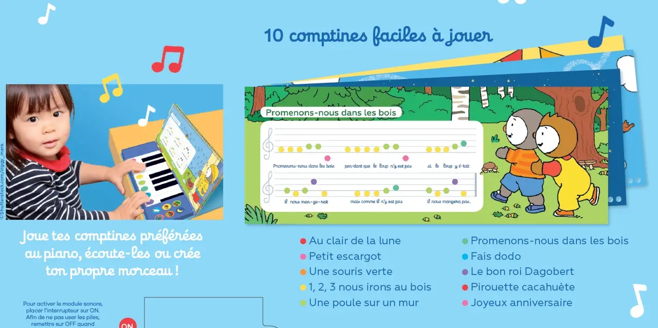 Mes comptines T'choupi au piano - Livre-piano dès 2 ans - Livre d'éveil - 9782095026745 - page-interieure 01