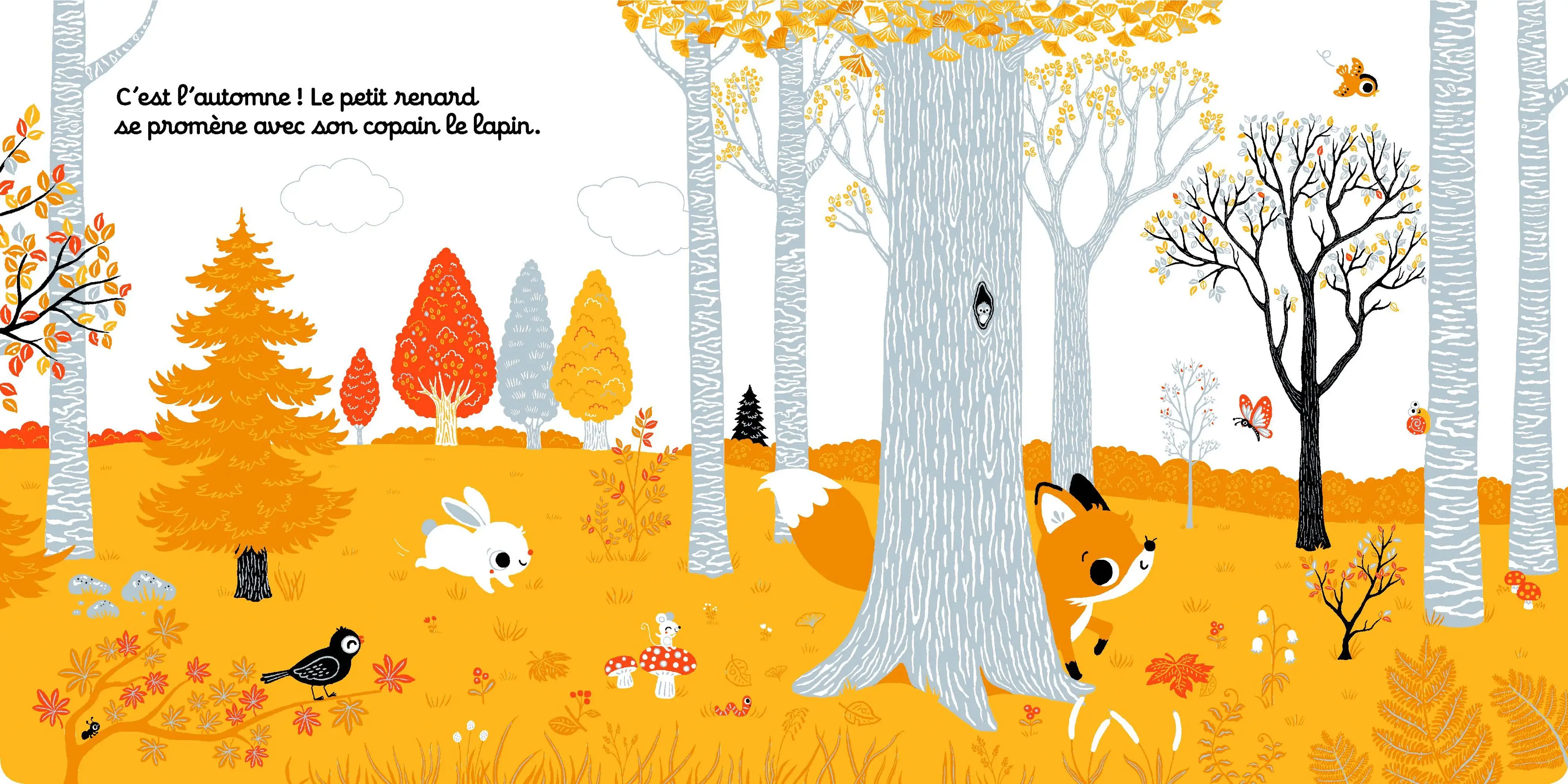 Ecoute dans la forêt - un livre sonore avec 6 comptines pour explorer la nature - Petit Nathan Dès 2 ans - Livre d'éveil - 9782095036515 - page-interieure 01