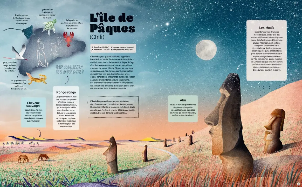 Album Mosquito ! : Iles du monde - Découvrez 16 iles du monde pour une initiation à l'écologie et à la géographie - dès 7 ans - Livre documentaire - 9782095036997 - page-interieure 01