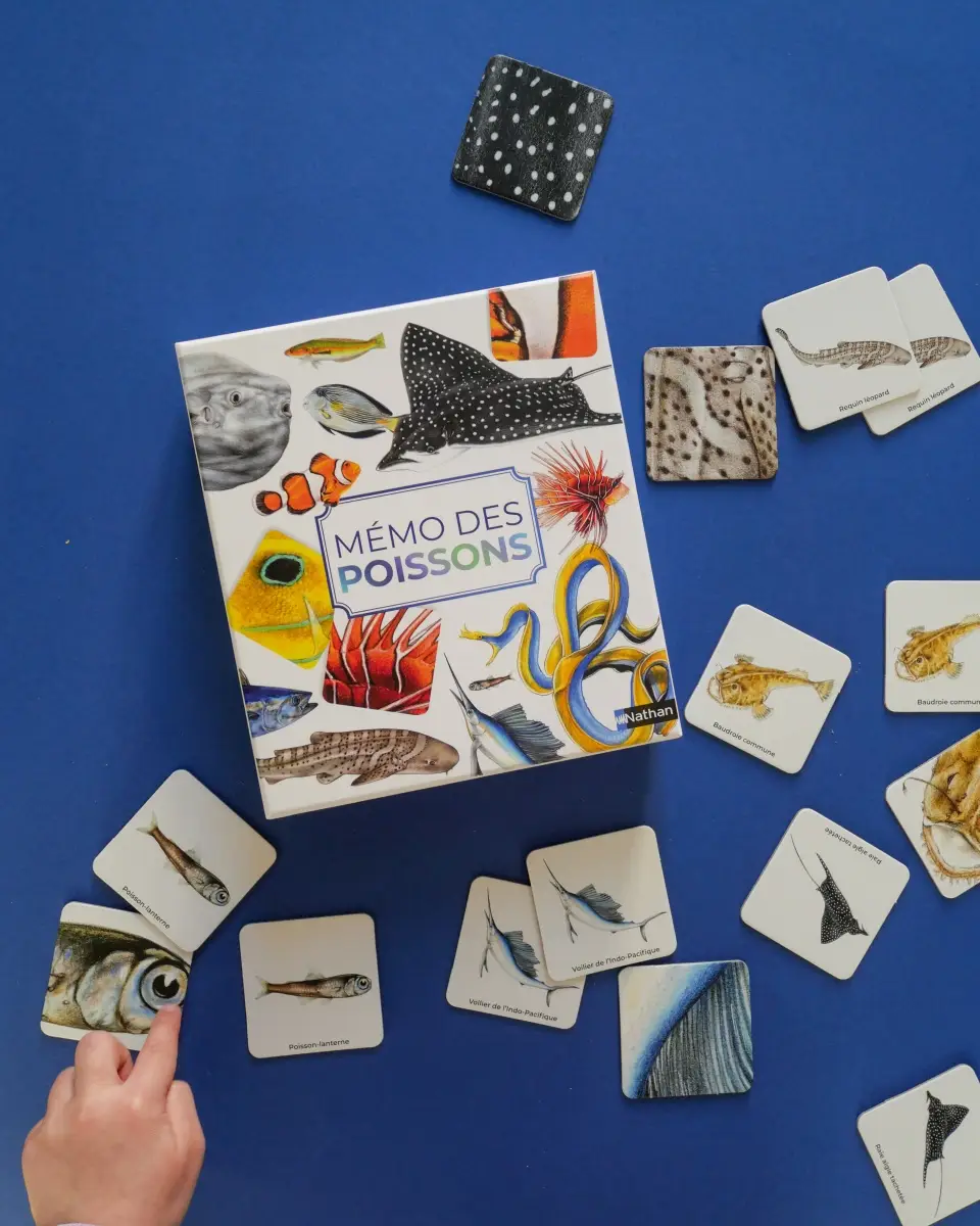 Mémo des poissons - Jeu éducatif 3 niveaux avec livret documentaire - 60 cartes - Dès 4 ans - Coffret - 9782095043162 - page-interieure 01