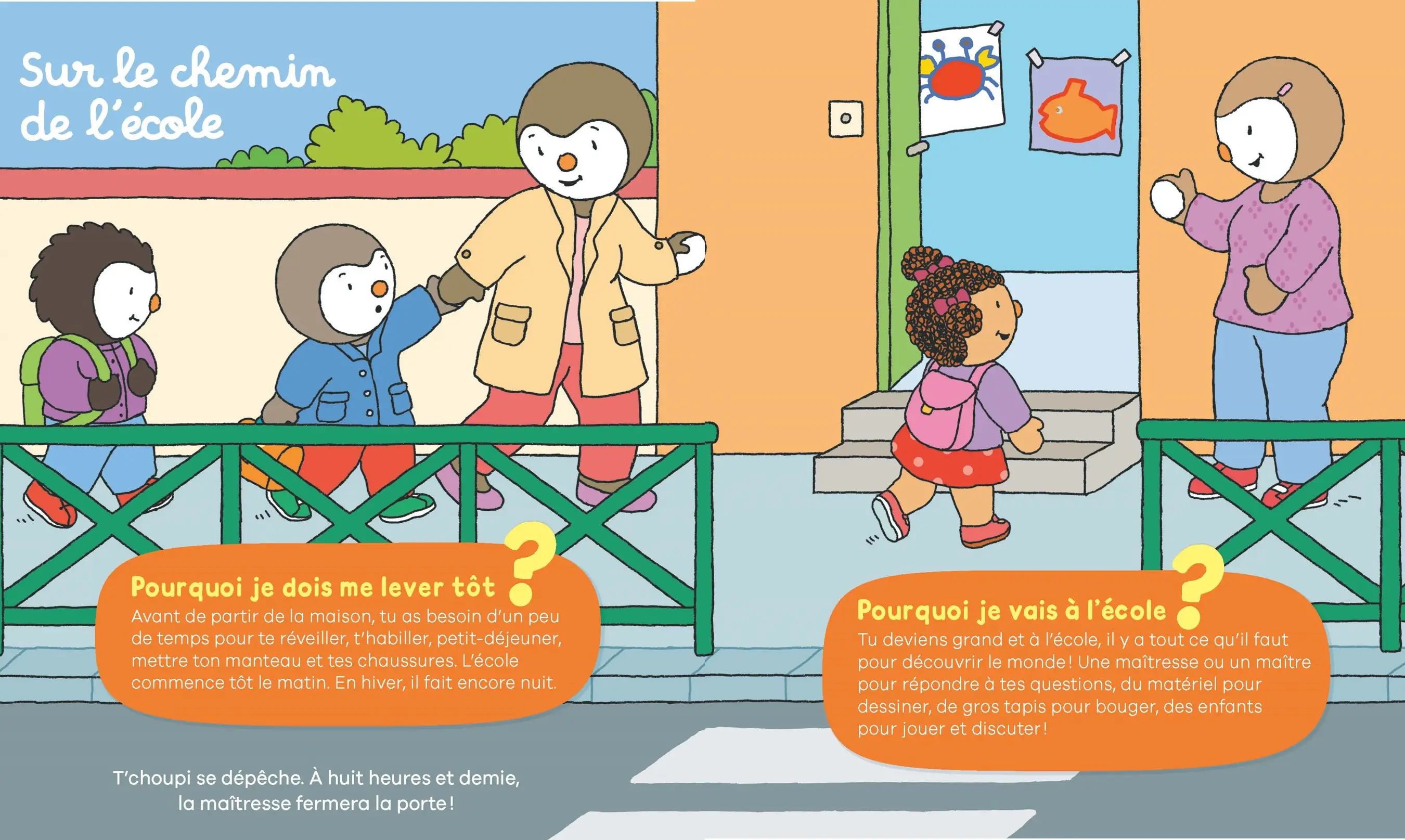 Les pourquoi de T'choupi - L'école - 24 questions-réponses pour préparer la rentrée en maternelle - dès 2 ans - Livre documentaire - 9782095044145 - page-interieure 01