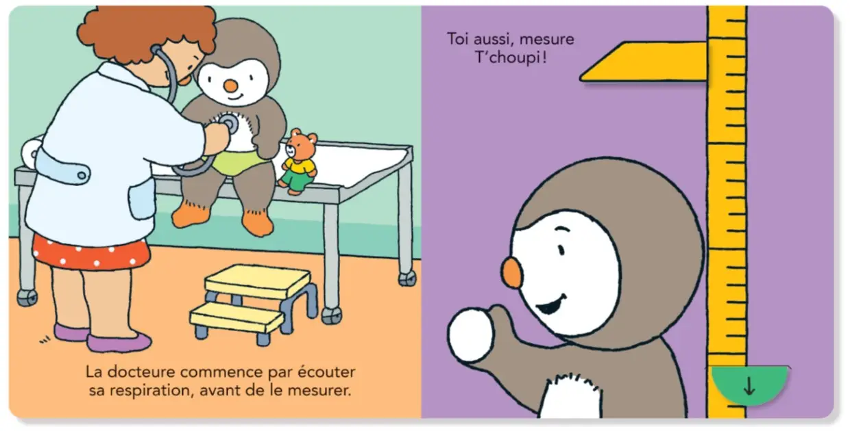 T'choupi va chez la docteure - Un livre idéal pour ne plus avoir peur du docteur - dès 2 ans - Livre d'éveil - 9782095044459 - page-interieure 01