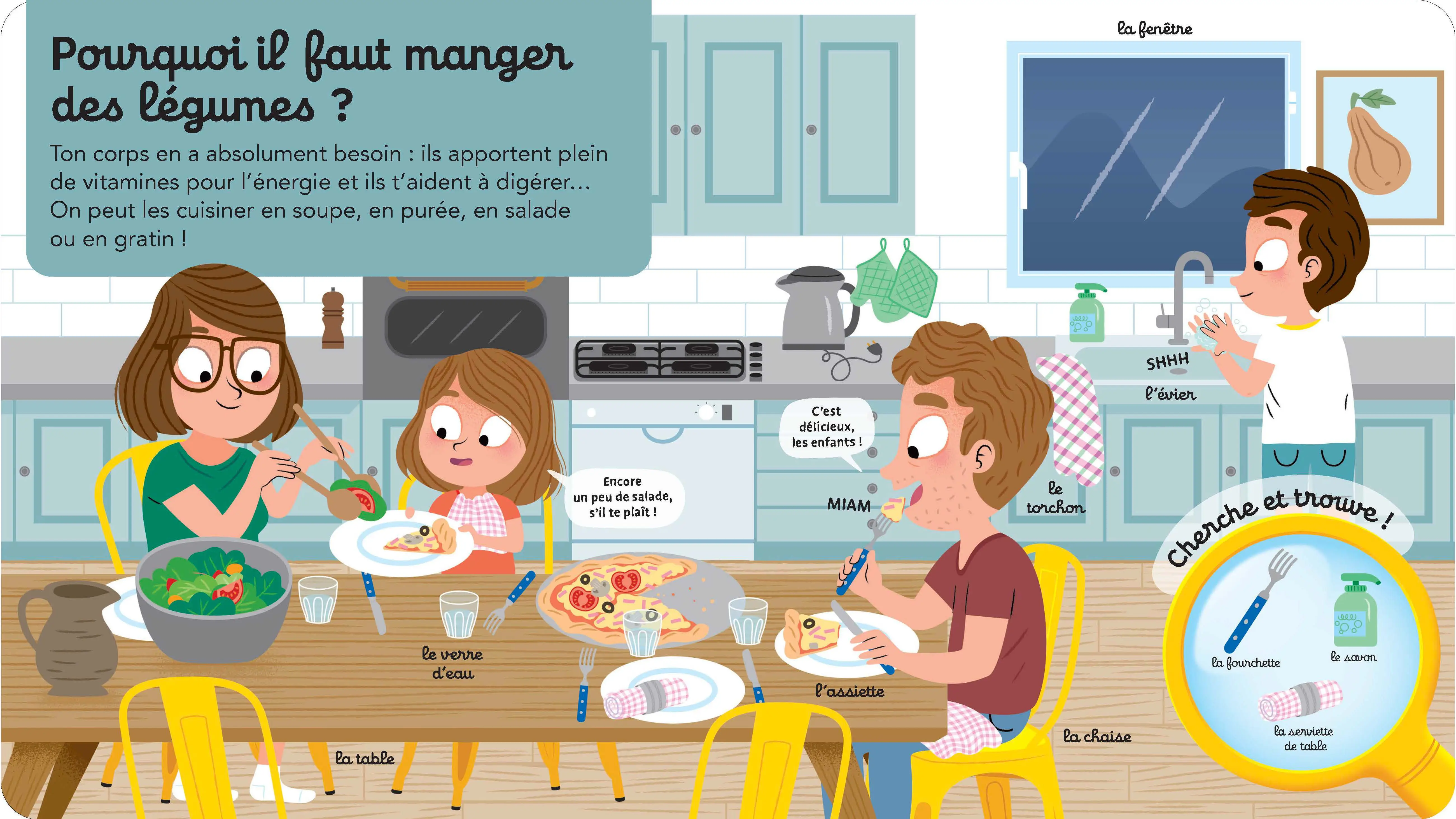 Je mange de tout - Pour poser les bases d'une alimentation saine - Questions/réponses - dès 2 ans - Livre documentaire - 9782095045357 - page-interieure 01
