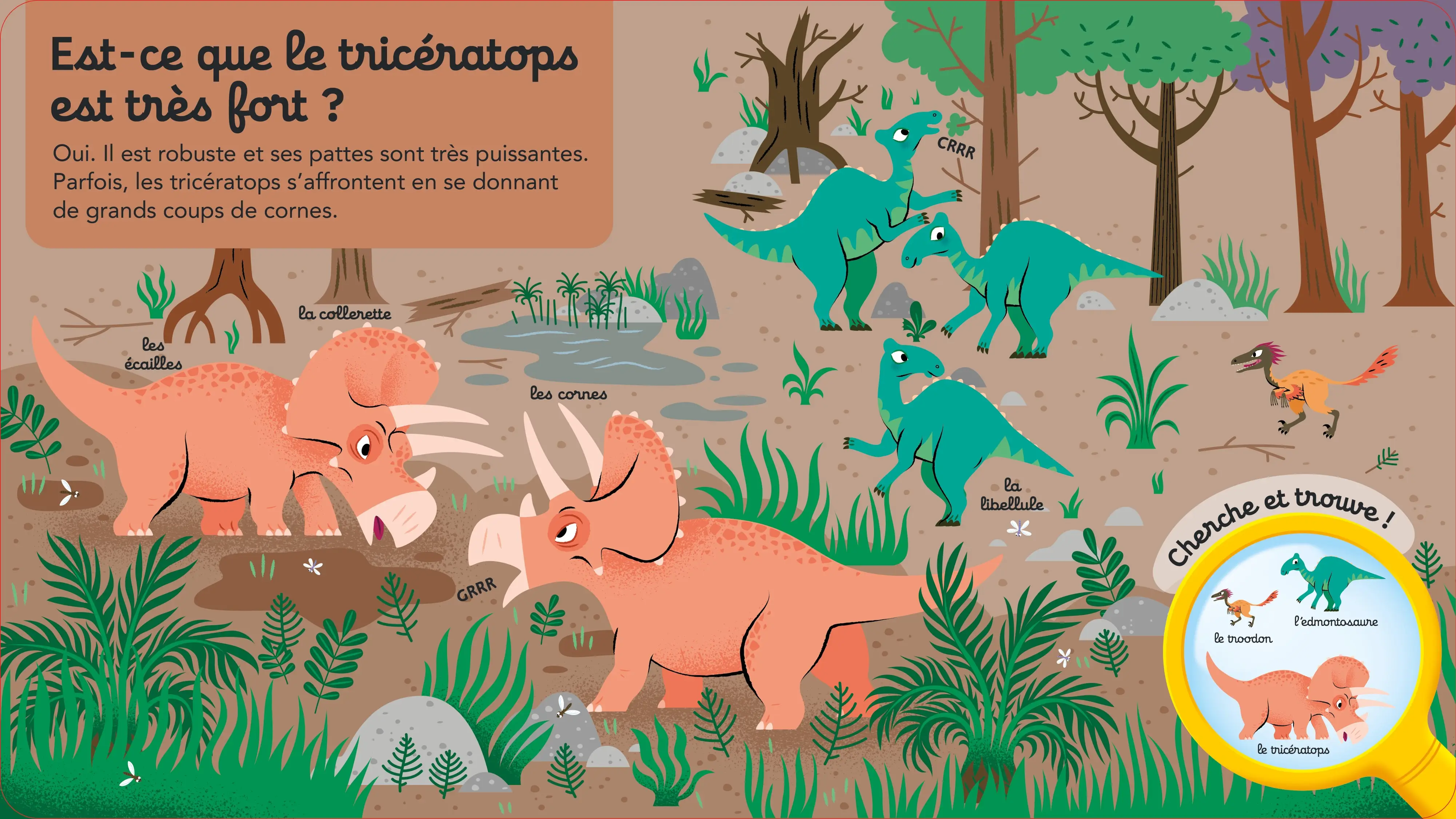 Questions/Réponses : Les dinosaures -  un voyage préhistorique pour les tout-petits passionnés - dès 2 ans - Livre documentaire - 9782095045395 - page-interieure 01