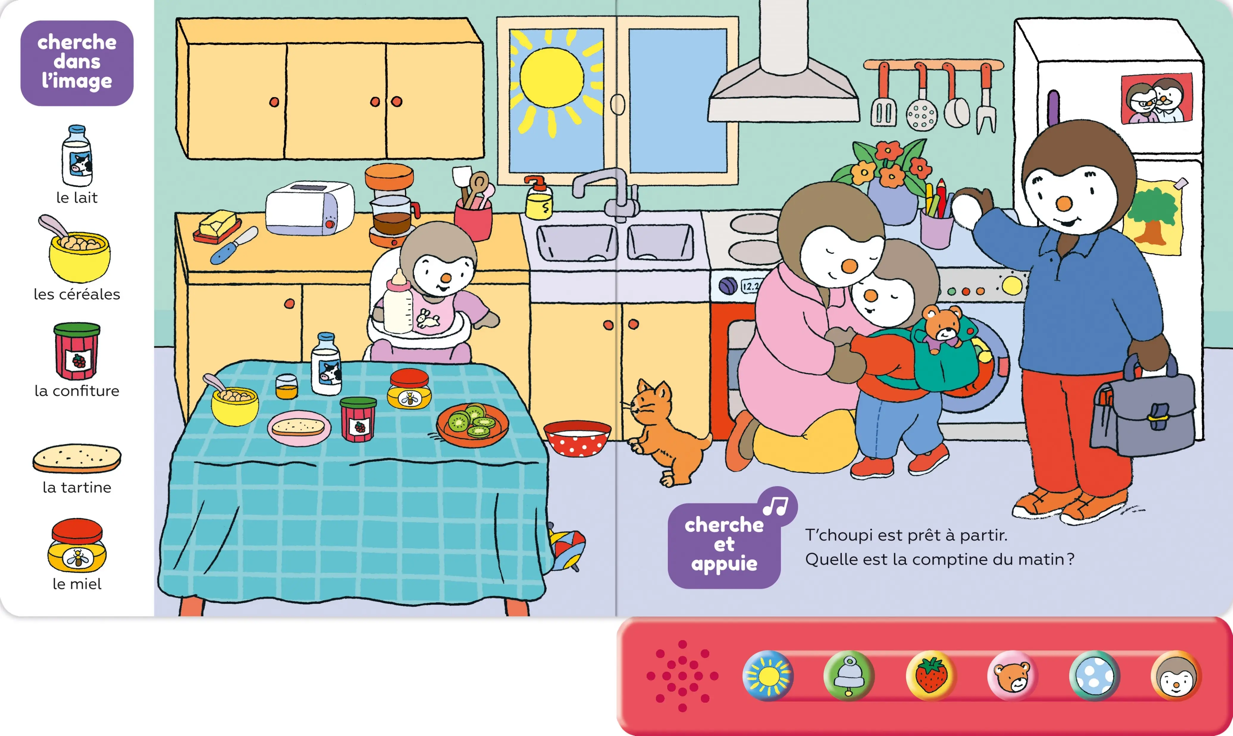 Cherche et trouve sonore - T'choupi à l'école - dès 2 ans  - Livre d'éveil - 9782095045692 - page-interieure 01