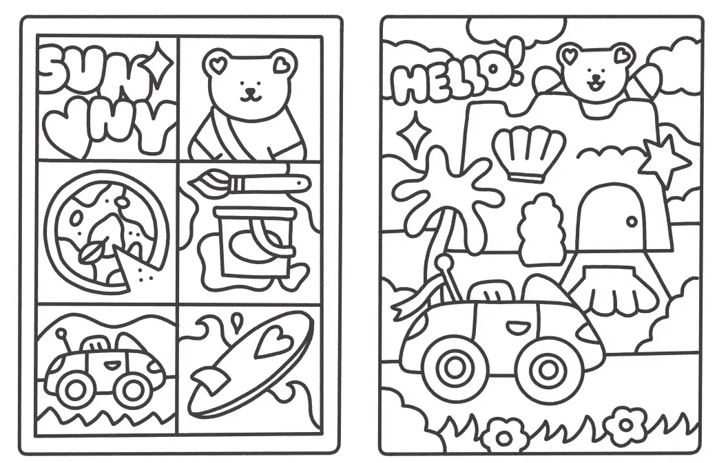 Sunny & ses amis - Soleil, surf & glace coco ! - 24 coloriages maxi format  - Cahier d'activités - 9782095053239 - page-interieure 01